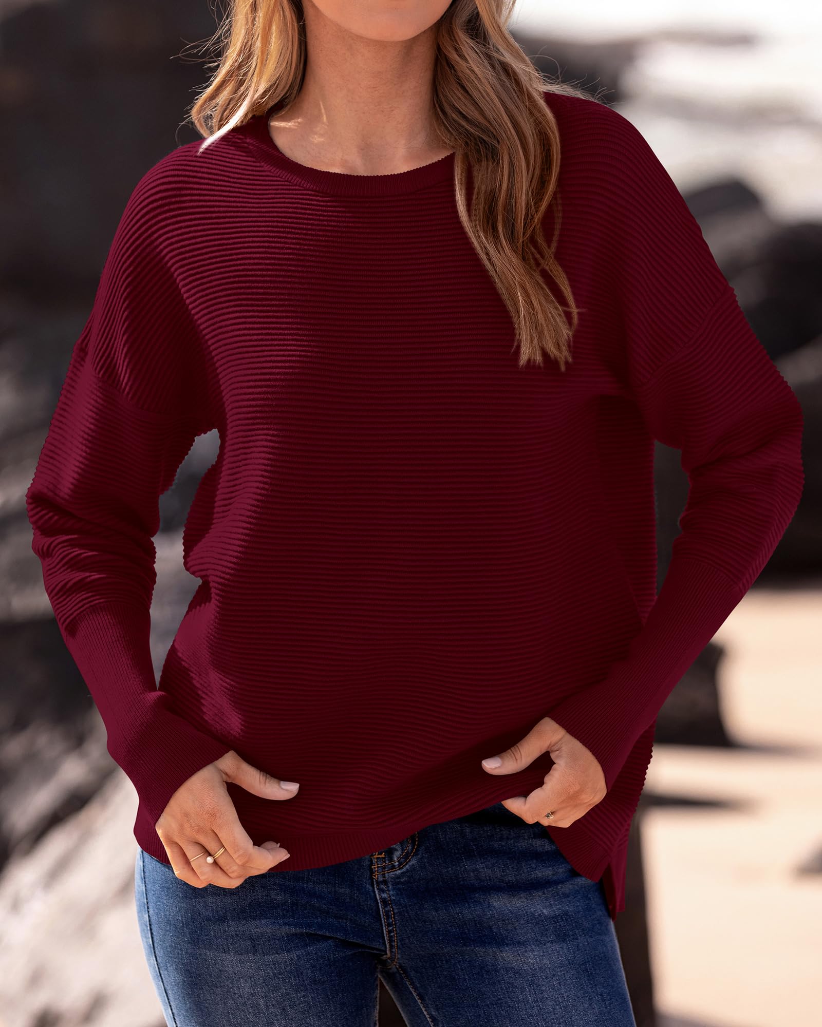 FreshPrettyFall Sweaters for Women Casual Long Sleeve Sweater Striped Loose Fit Pullover Tops