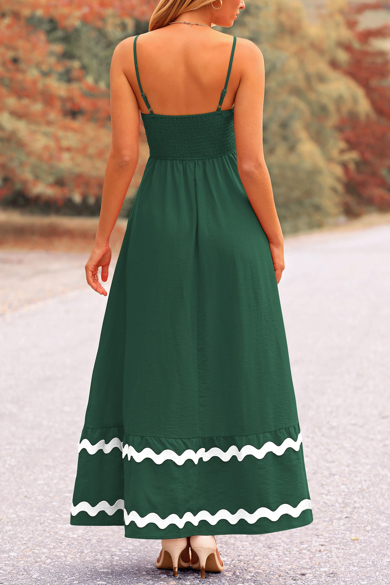 PRETTYGARDEN Women's Summer Flowy Maxi Dress Casual Sleeveless Spaghetti Strap Ruffle Beach Long Dresses