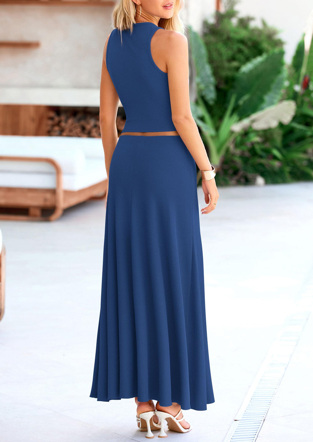 PRETTYGARDEN Women's 2 Piece Maxi Skirt Sets Casual Summer Knit Cropped Tank Top High Waisted Long Skirts Outfit