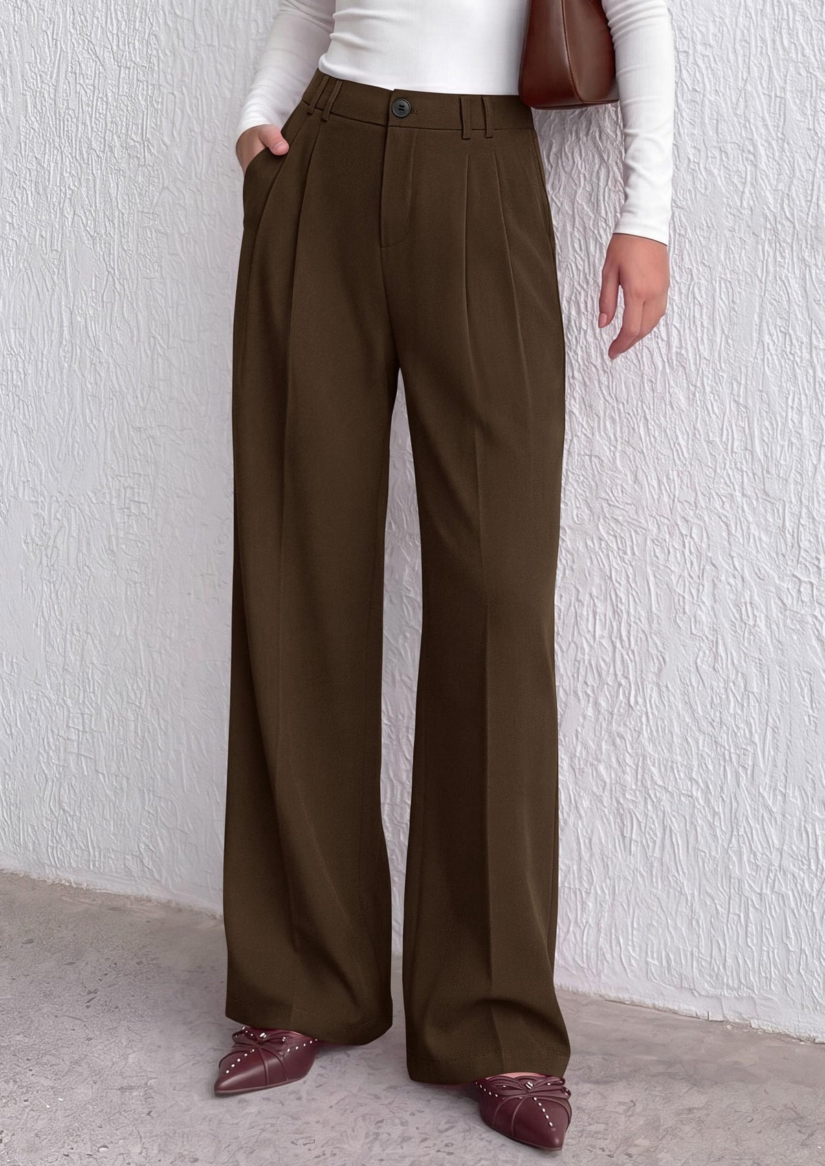 PRETTYGARDEN Women's Dress Pants Wide Leg Flowy Trousers High Waisted Palazzo Pants, Pleated Front, Side Pockets, Work Office Wear, Business Casual Outfits, Fall Fashion Clothing