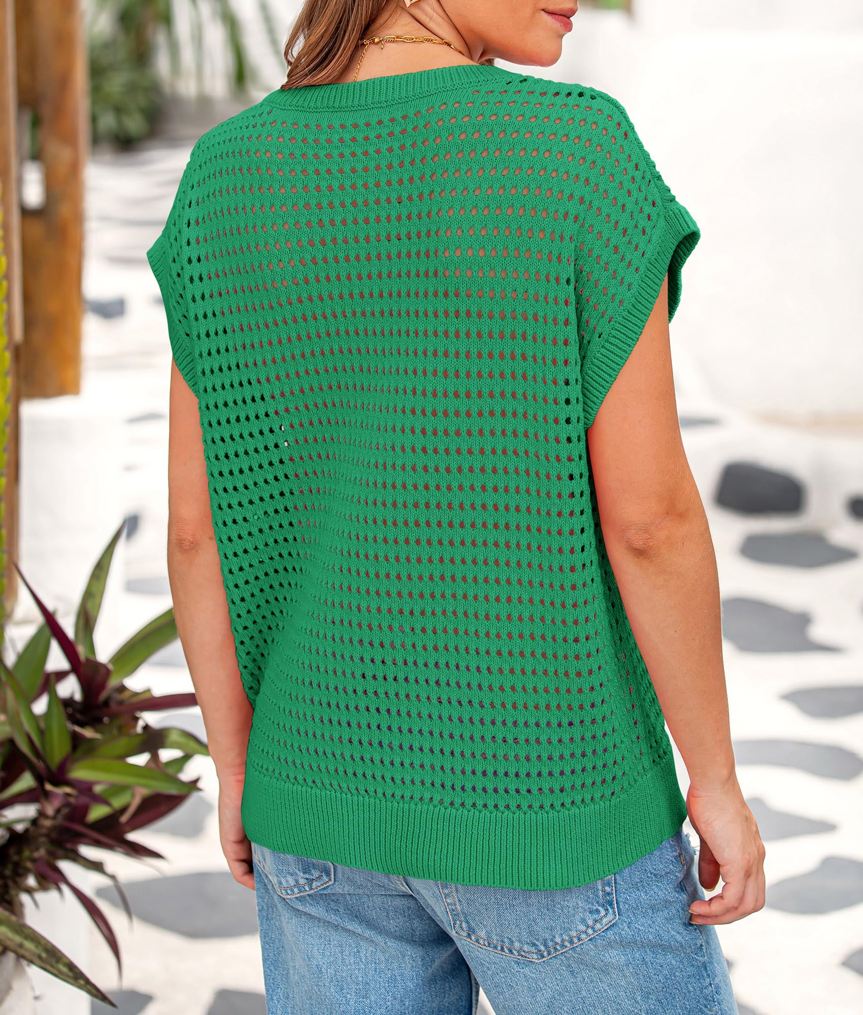 PRETTYGARDEN Womens Spring Tops Summer Shirts Crochet Cap Sleeve Sweater Pullover Cute Beach Vacation Clothes