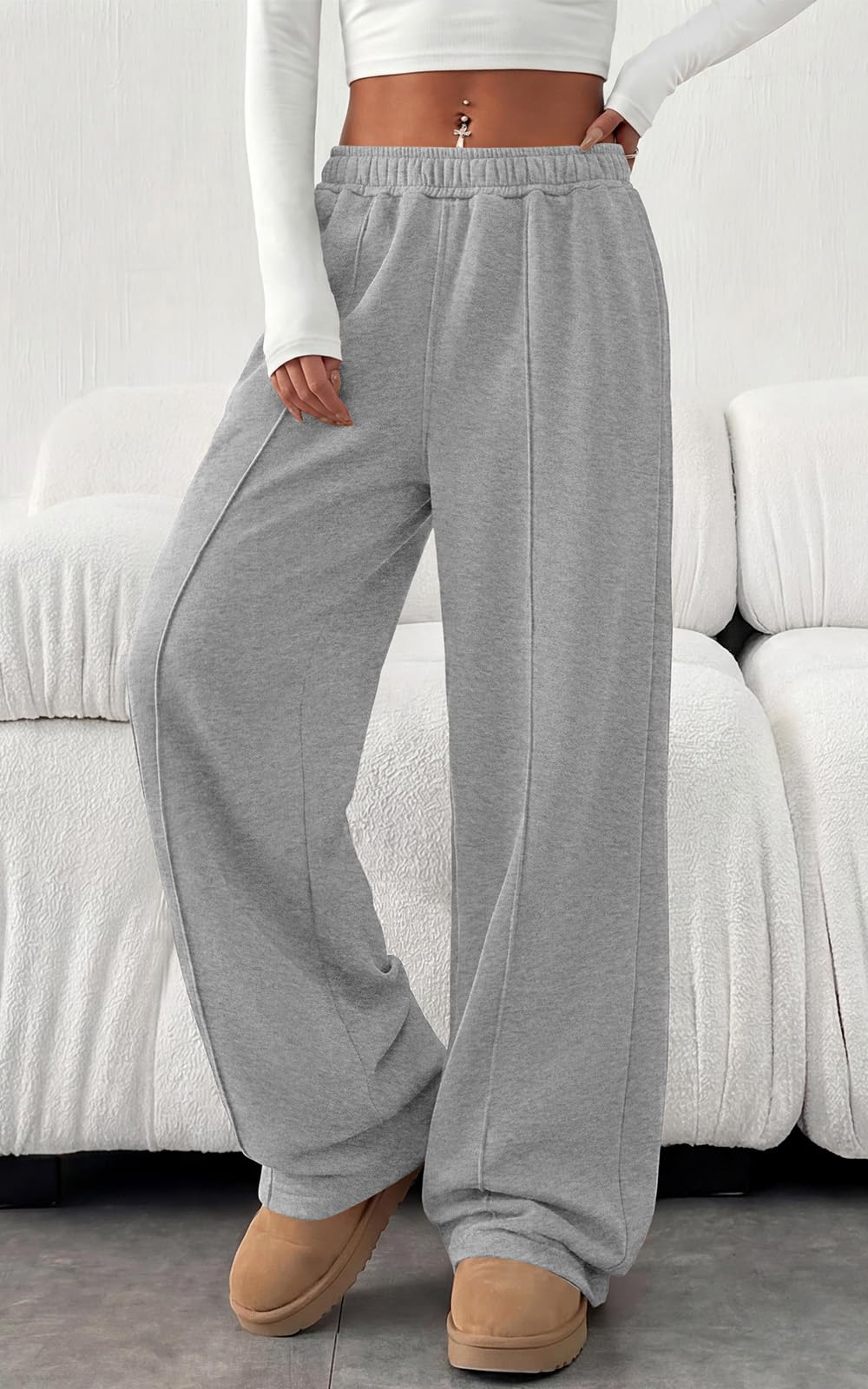 PRETTYGARDEN Fall Womens Sweatpants Baggy Wide Leg Pants with Pockets | Elastic Waist Loose Lounge Pants for Women, Tailored Soft Cotton Sweatpants Women, Fashion Y2k Outfits, Jogger Sweatpant