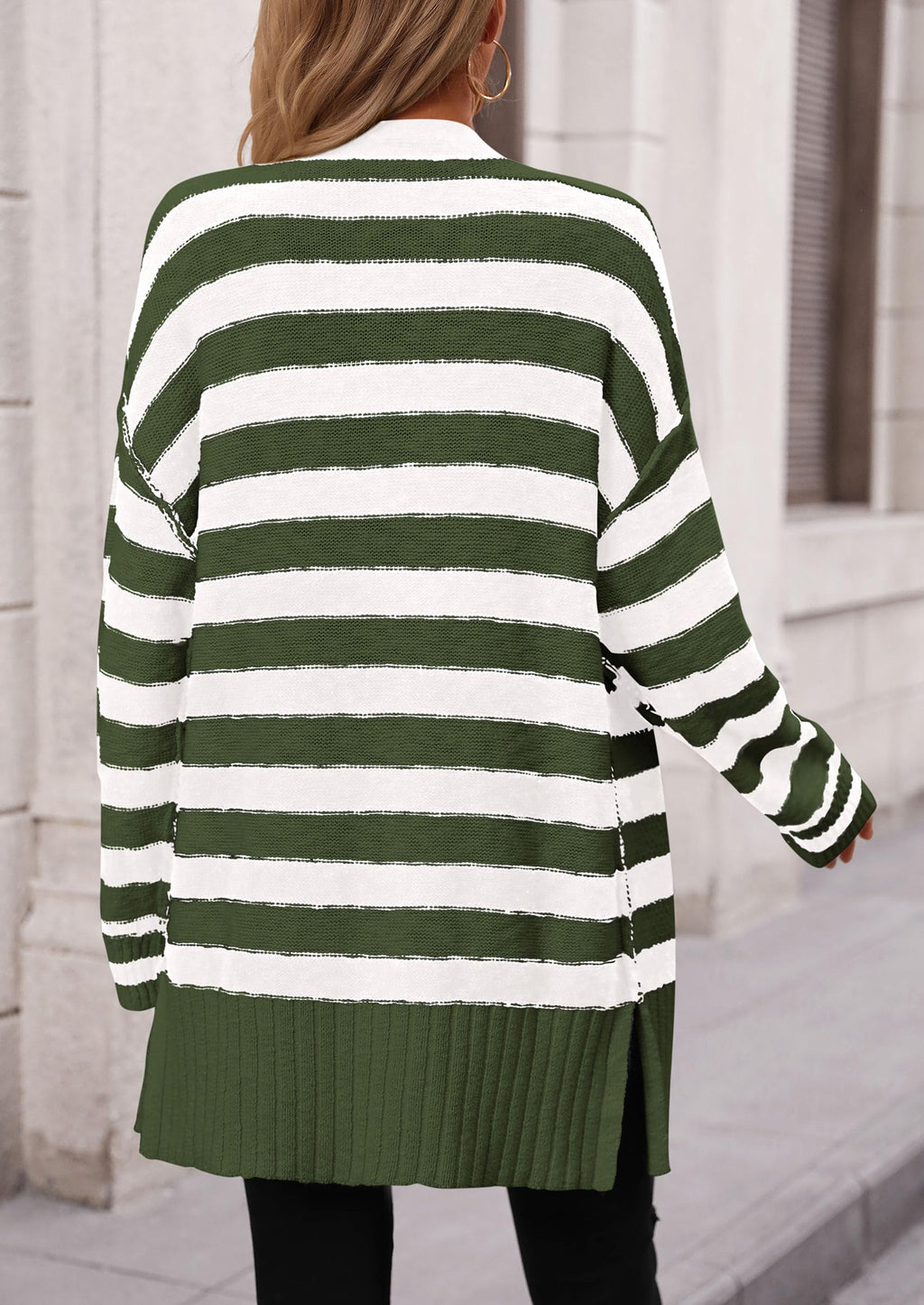 PRETTYGARDEN Women's Winter Striped Cardigan Sweaters Long Sleeve Button Down Open Front Chunky Knit Oversized Sweater Coat