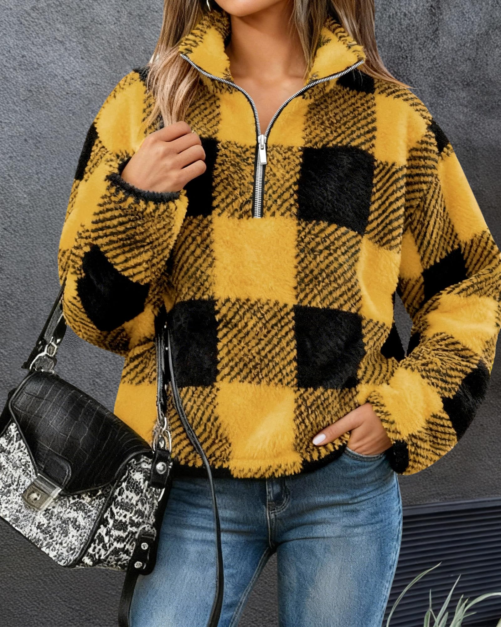 BTFBM Womens Sweatshirt Sherpa Quarter Zip Pullover Fall Winter Long Sleeve Fleece Sweaters Hoodies Sweatshirts Clothes