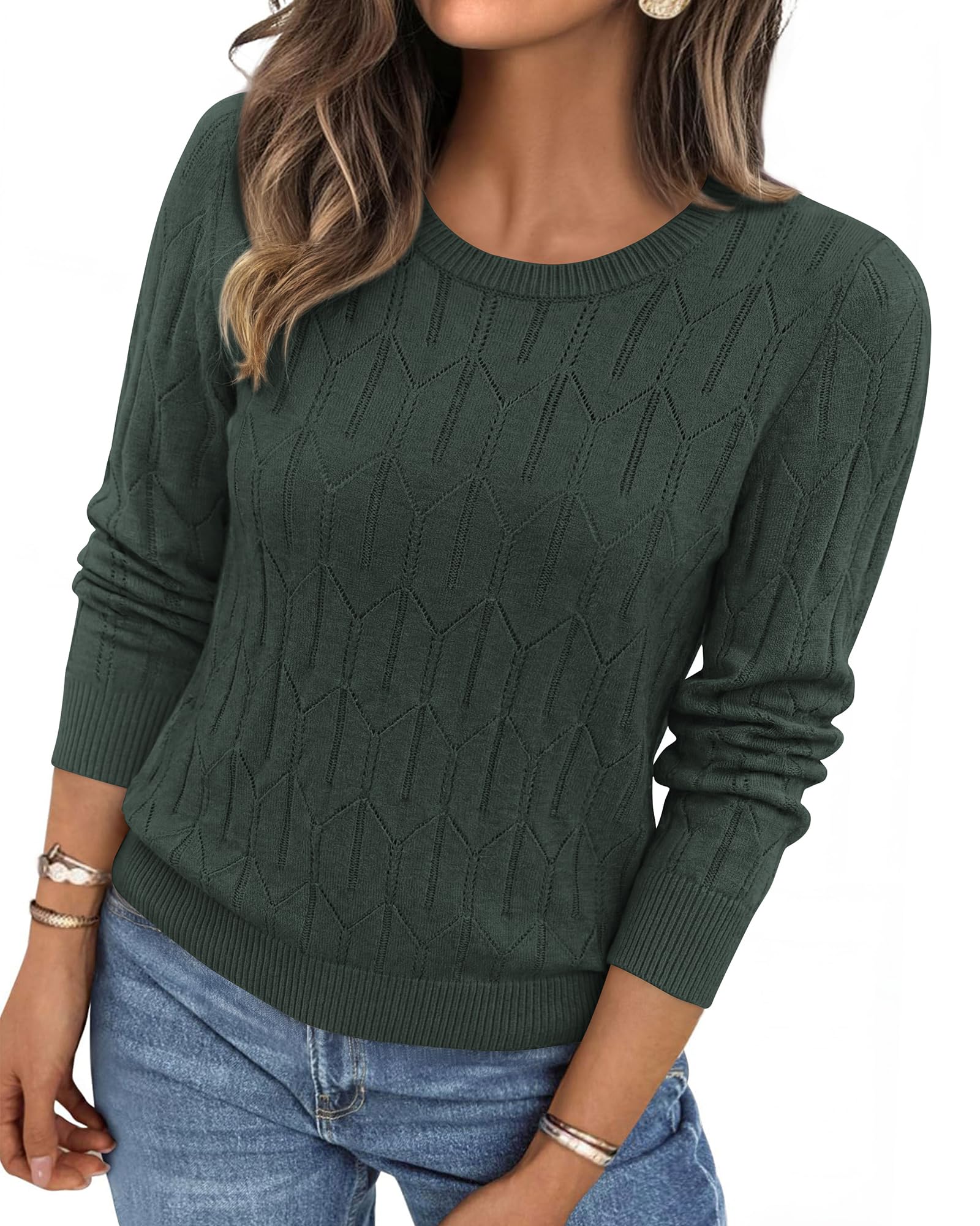 BTFBM Womens Sweaters Long Sleeve Crewneck Pullover Tops Dressy Casual Lightweight Knit Sweater,Small Hollow Out Boho Shirts, Fall Fashion,Winter Layer Basic Clothes,Business Casual Outfits
