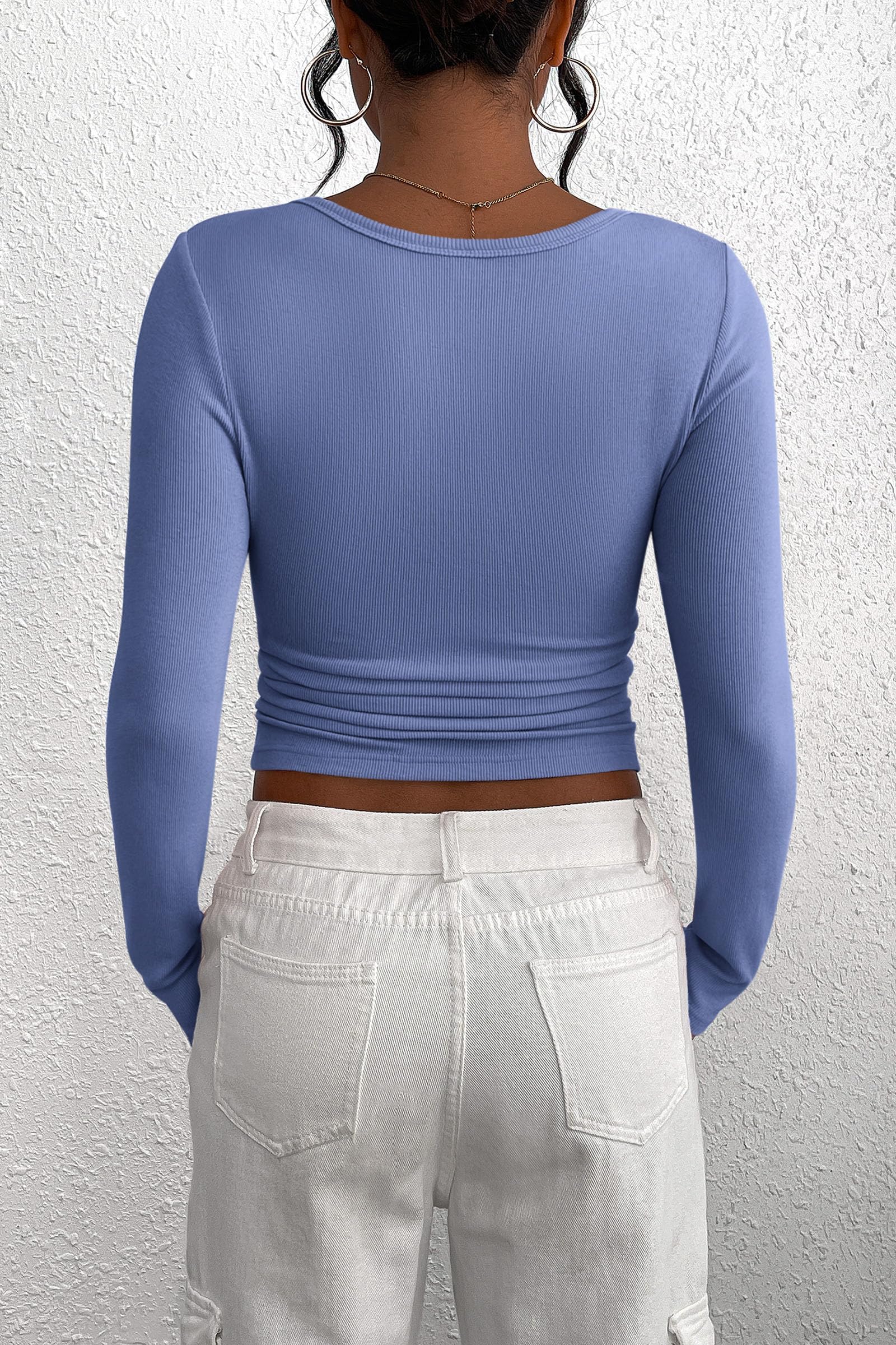 PRETTYGARDEN Women's Fall Long Sleeve Henley T Shirts Button Ribbed Knit Slim Fit Basic Tops Blouse Casual Outfits