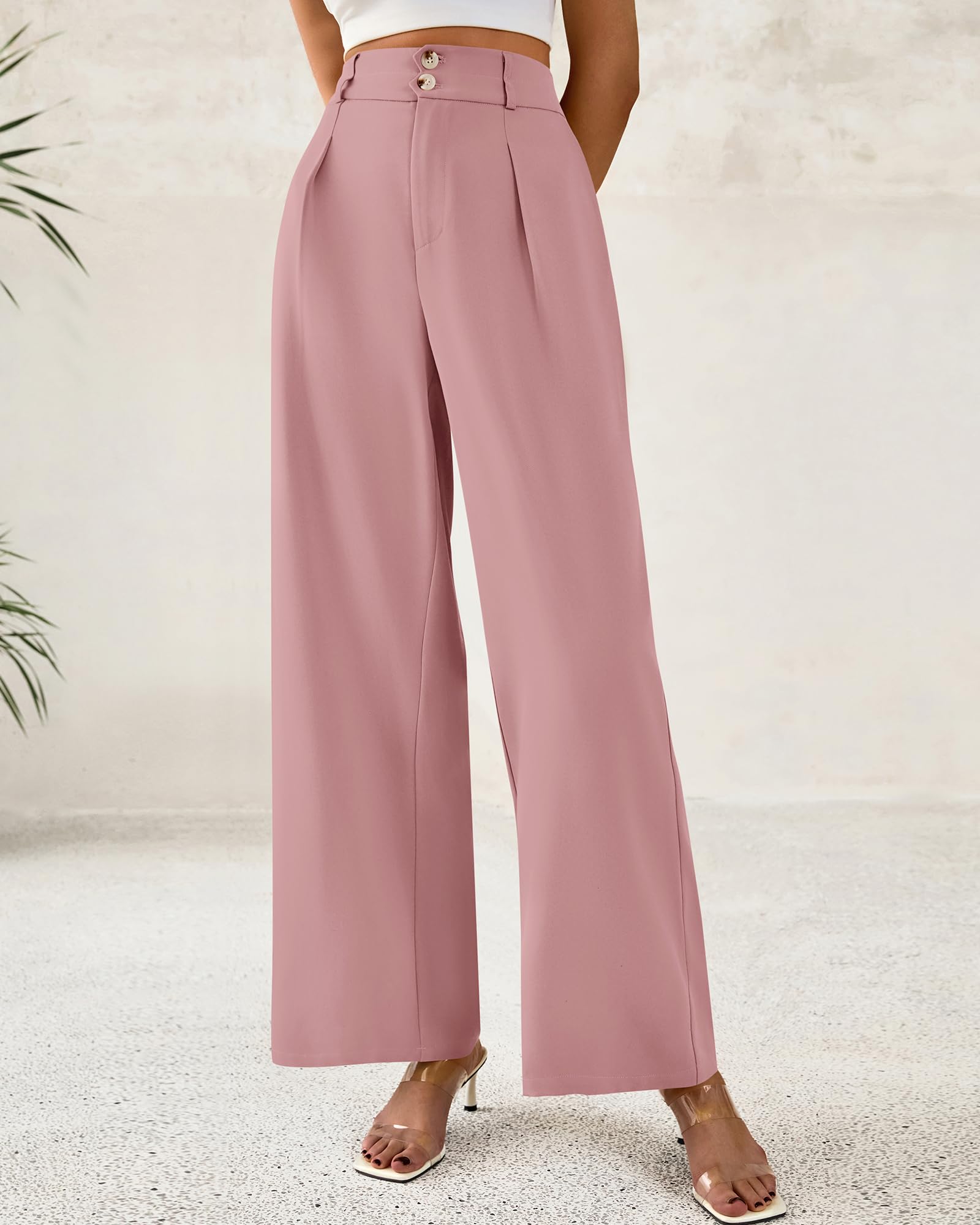 BTFBM Women Wide Leg Dress Pants High Waisted Button Pleated Business Casual Trousers Office Work Palazzo Pants