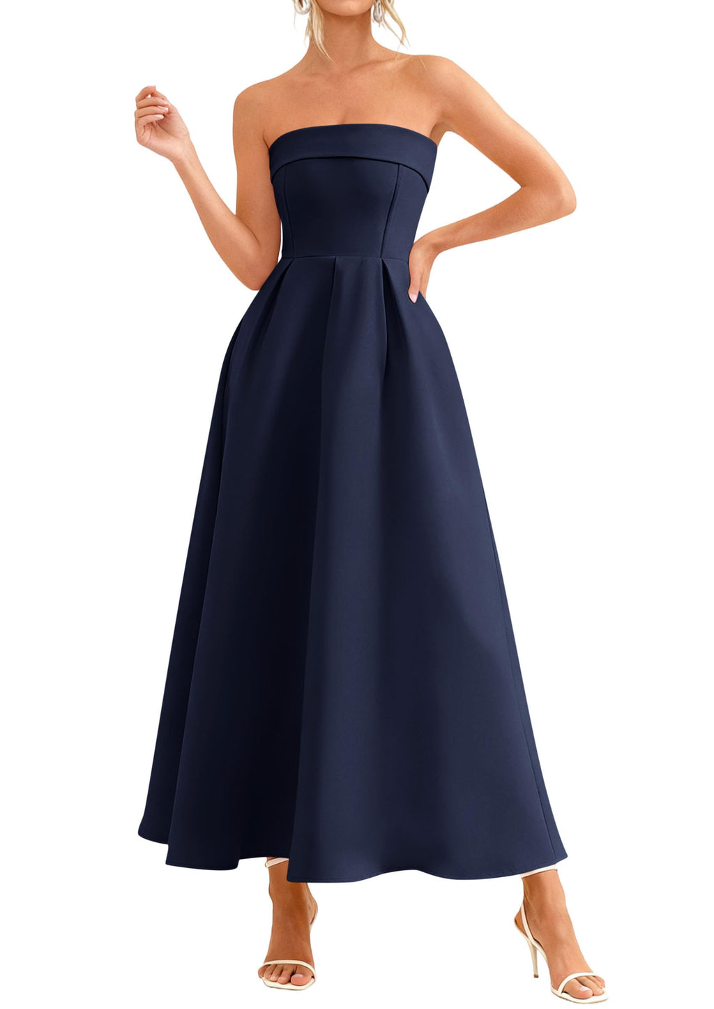 PRETTYGARDEN Cocktail Dresses for Women Summer Formal Elegant Tube Top Strapless Spring Wedding Guest Party Midi Dress