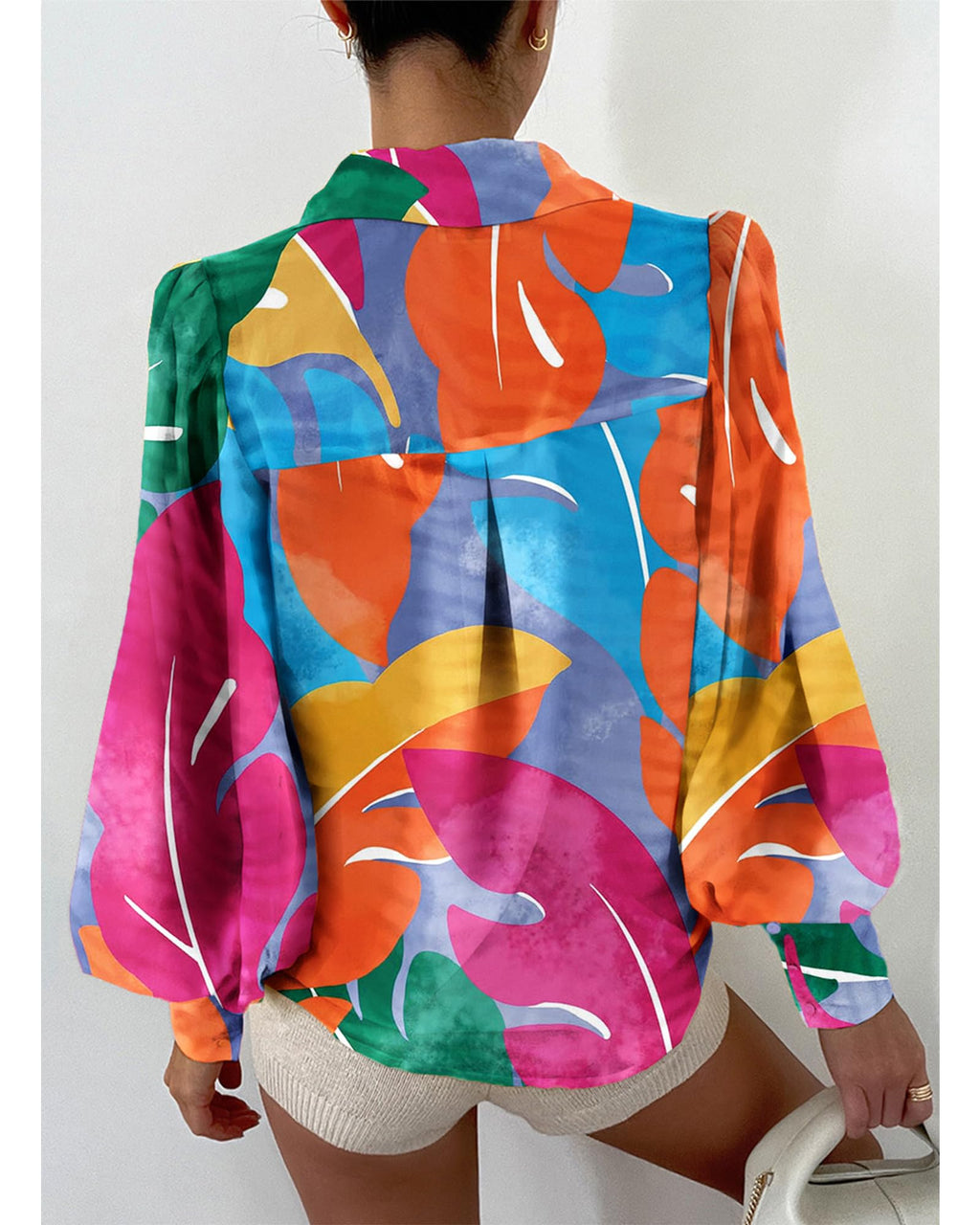 BTFBM Women Fashion Button Down Shirts V Neck Boho Printed Long Sleeve Blouses Dressy Casual Spring Fall Tops