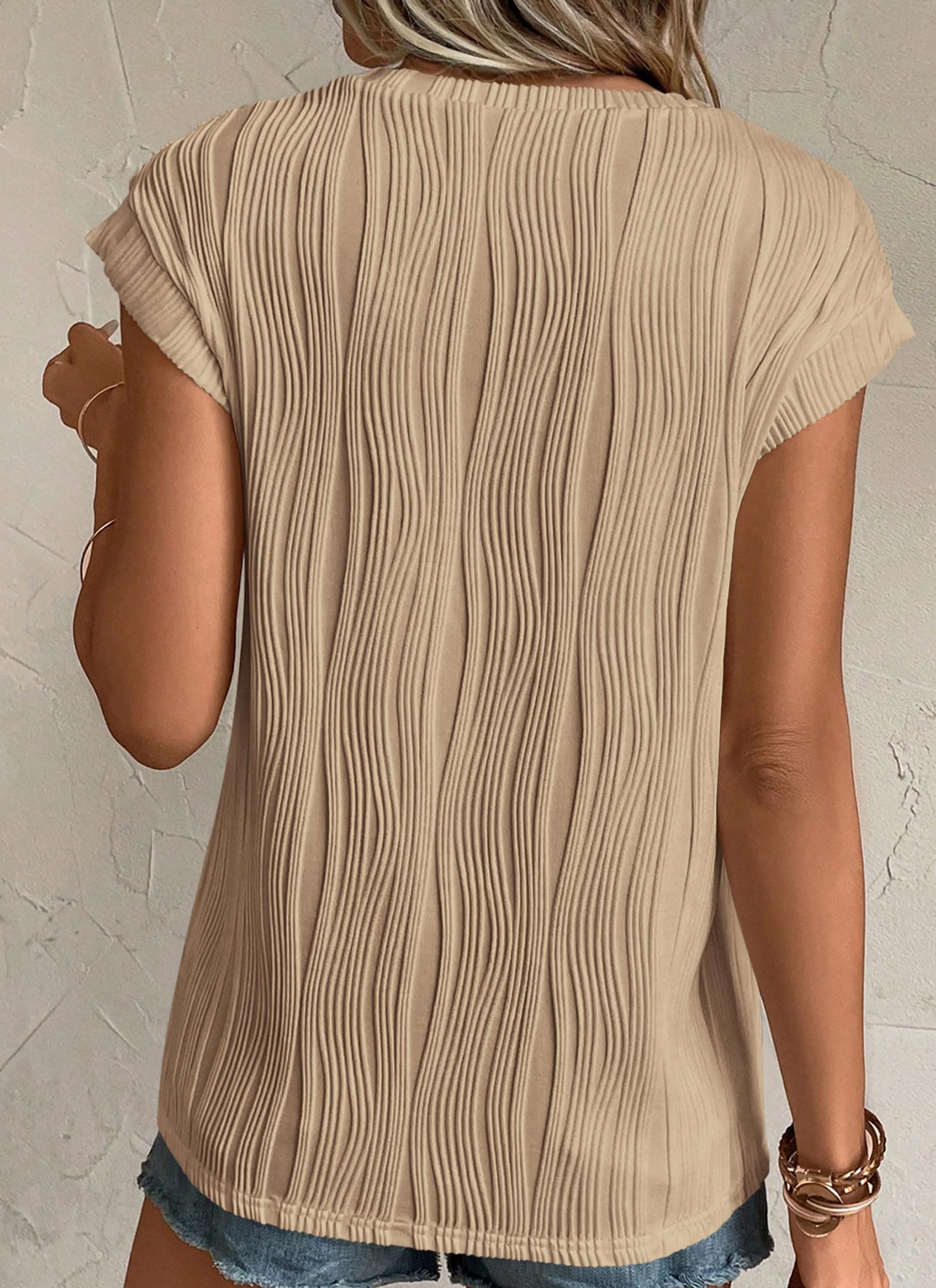 PRETTYGARDEN Blouses for Women Dressy Casual Spring Summer Business Office Tops Cap Sleeve Textured Cute Work Shirt