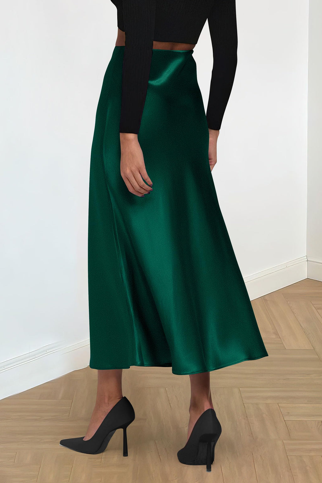 PRETTYGARDEN Women's Satin Skirts Dressy Casual Fall High Waisted Cocktail Wedding Flowy Elegant A Line Midi Skirt