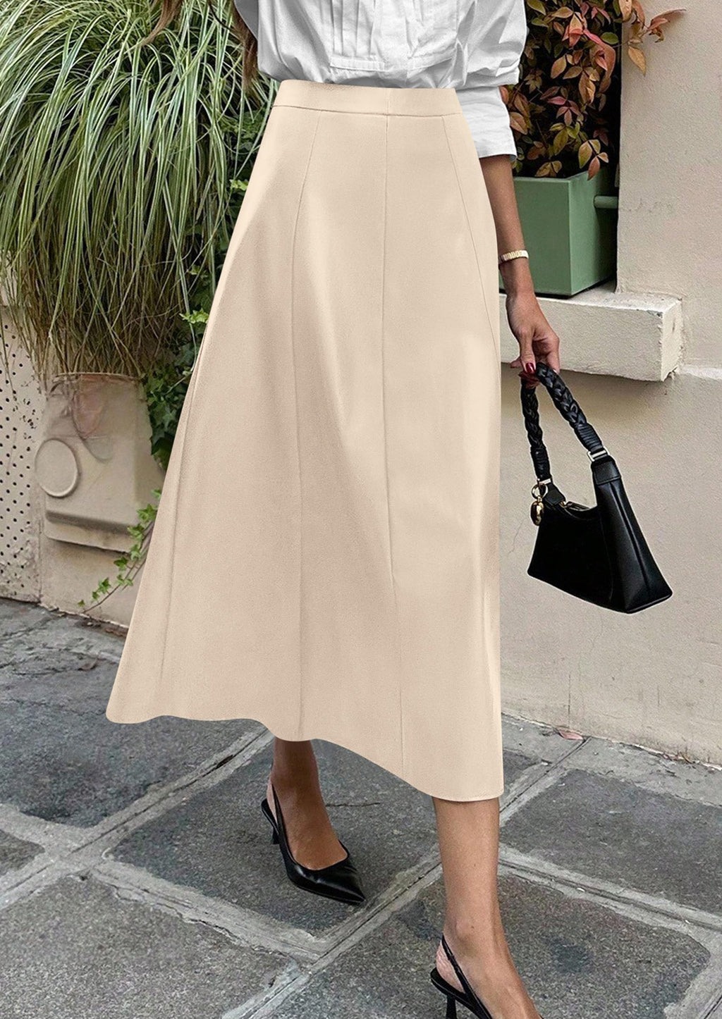 PRETTYGARDEN Womens Faux Leather High Waisted Midi Skirt | Flowy A Line Pleated Skirts, Elegant Swing Flared, Work Business Casual Outfits, Fall Winter Fashion Clothes