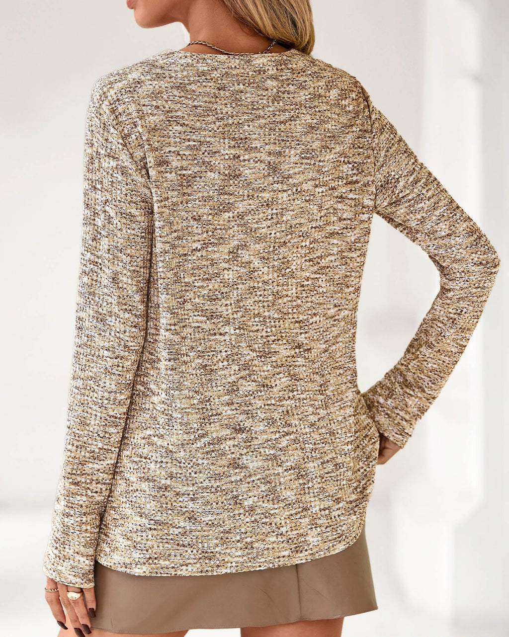 FreshPretty Waffle Knit Tops V Neck Long Sleeve Blouses for Women Dressy Casual Henley Work Shirts Spring Fall Clothes