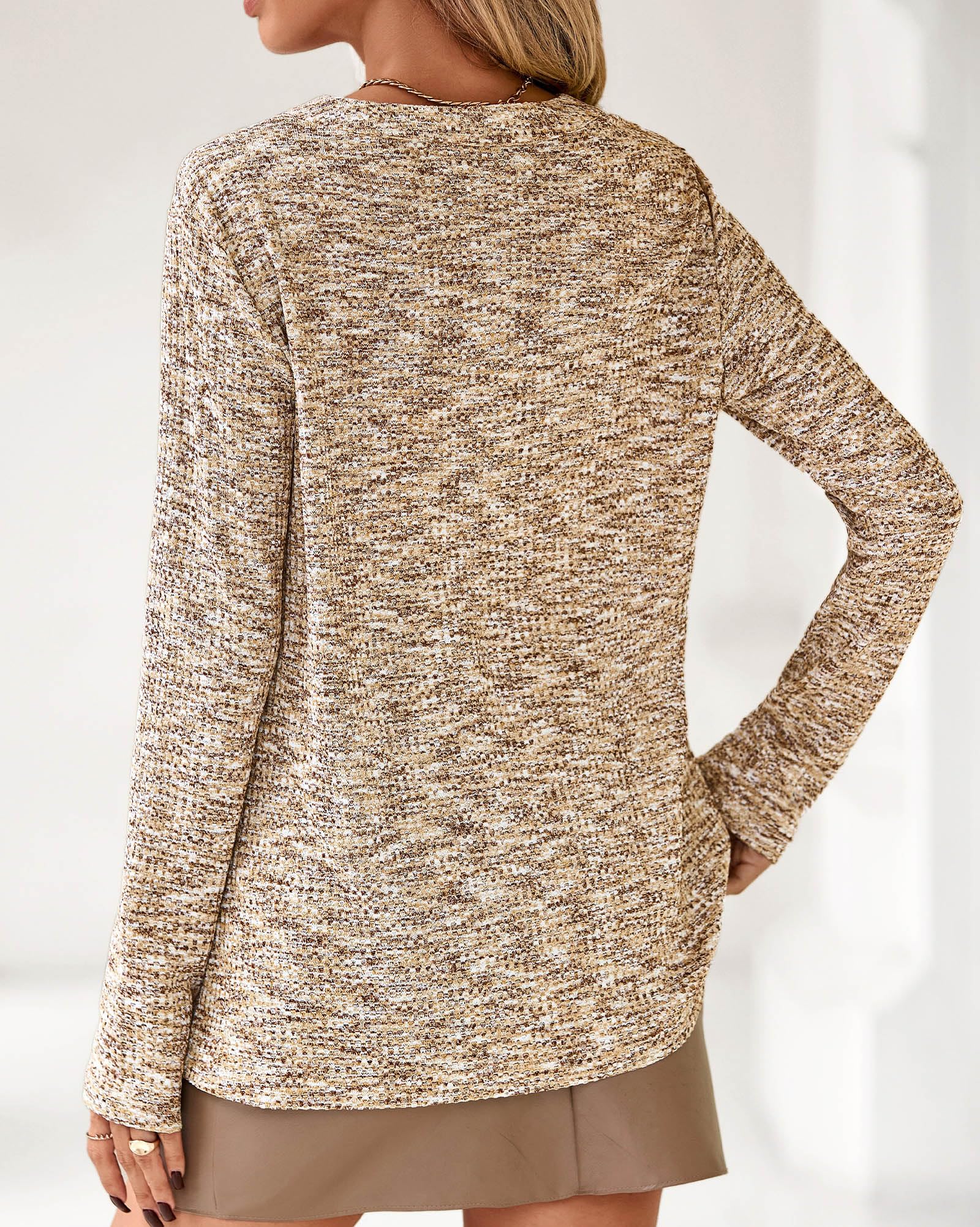 FreshPretty Waffle Knit Tops V Neck Long Sleeve Blouses for Women Dressy Casual Henley Work Shirts Spring Fall Clothes