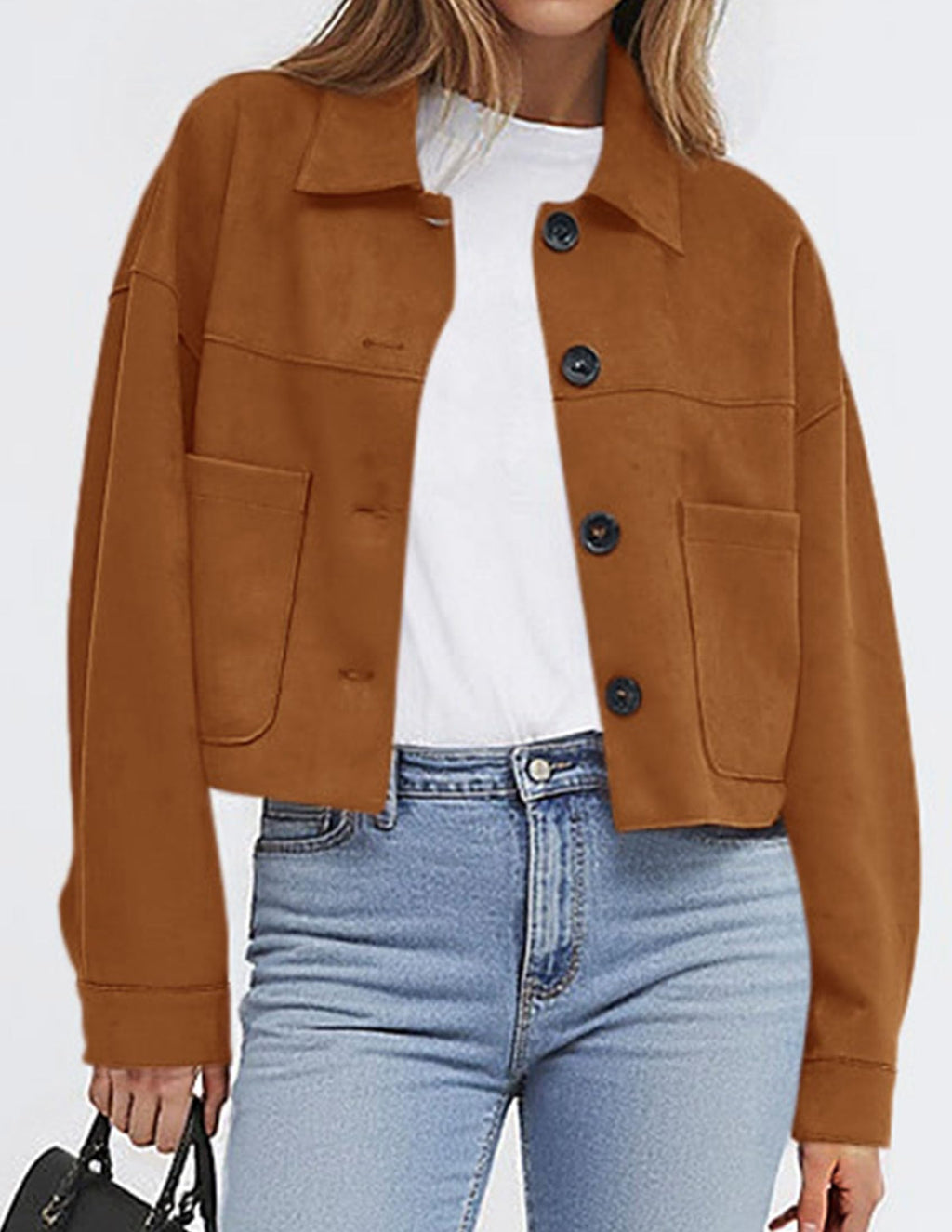 PRETTYGARDEN Women's Faux Suede Cropped Jacket Casual Lightweight Fall Fashion Winter Coats Outerwear Trendy Clothes