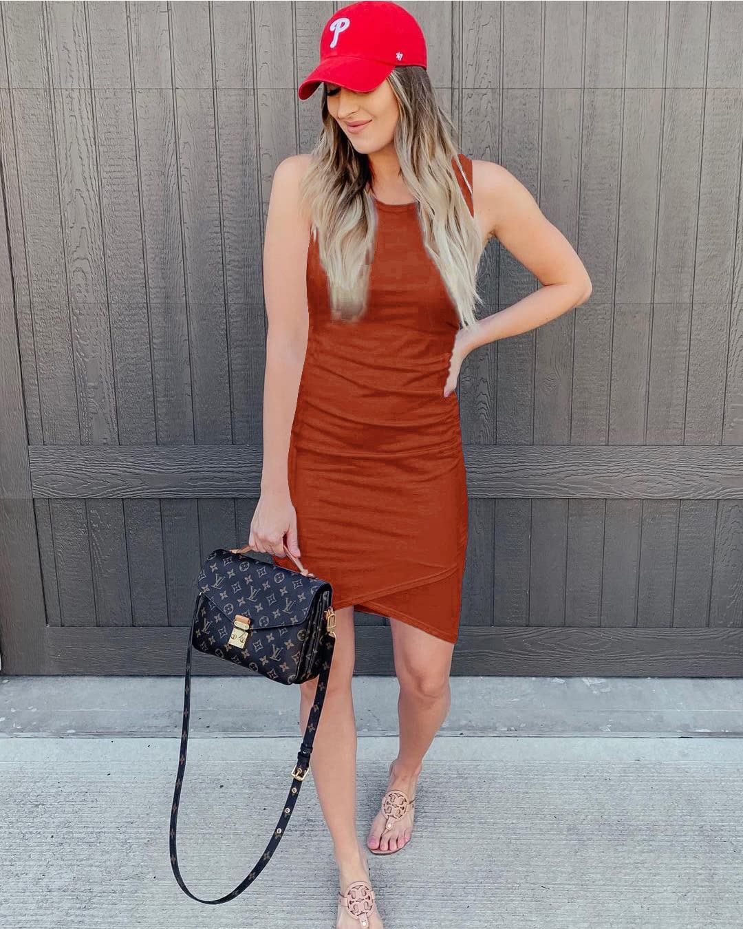 FreshPretty Women Summer Dresses Sleeveless Tank Ruched Bodycon Sundresses for Women Party Beach Mini Casual Spring Dress