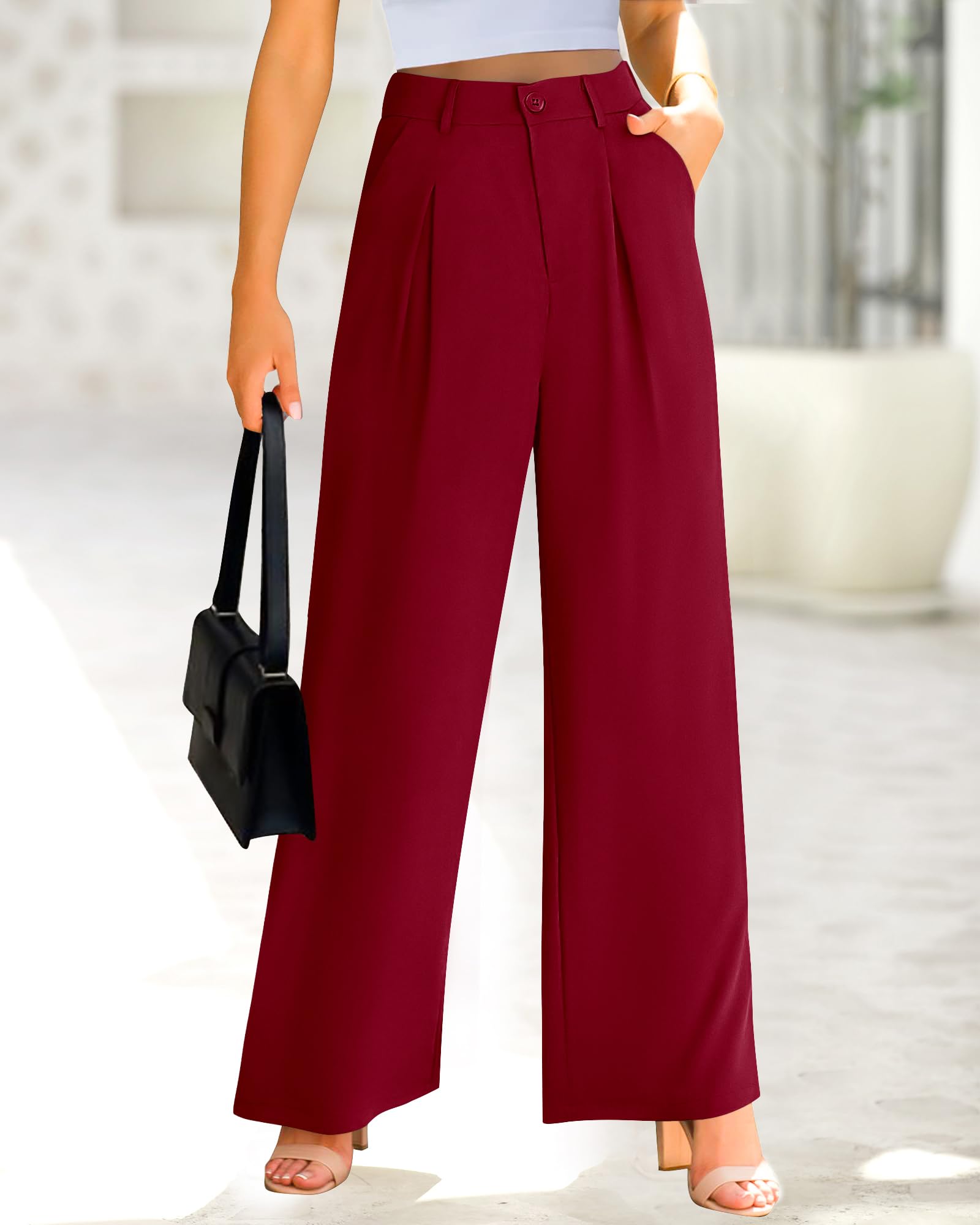 BTFBM Women High Waist Palazzo Pants Spring Casual Wide Leg Trousers Loose Work Office Business Suit Pant Pockets