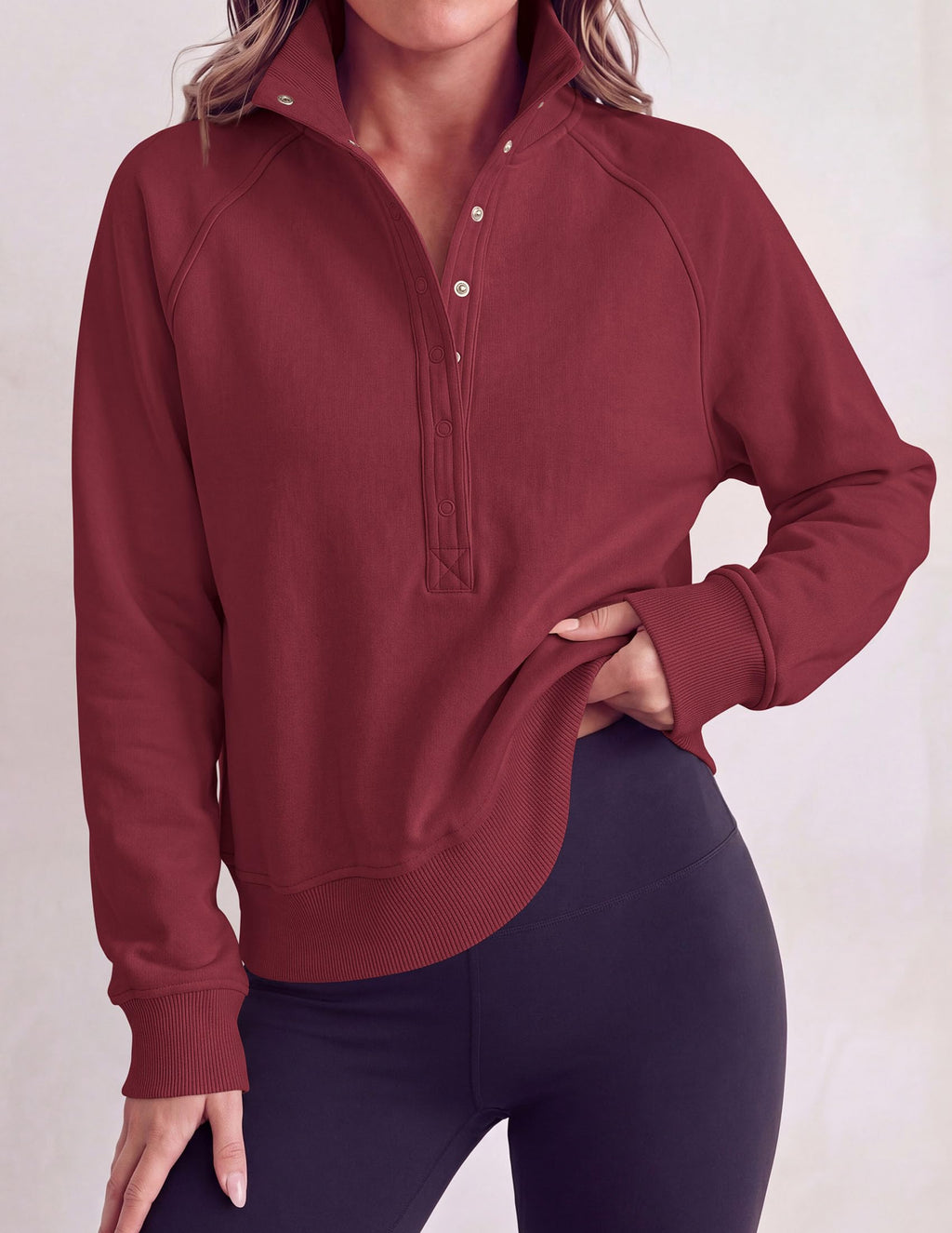 PRETTYGARDEN Women's Fall Trendy Oversized Sweatshirts Comfy Ribbed Fabric, Raglan Long Sleeve Collared, Button Up Henley Pullover Blouse, Casual Workout Tops, Y2K Fashion Clothing