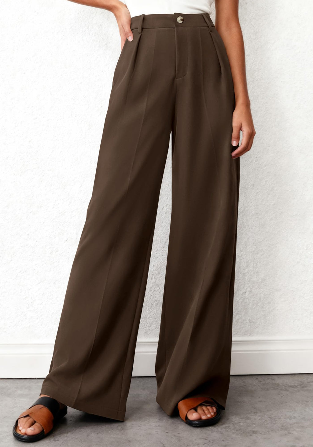 BTFBM Wide Leg Pants Woman High Waisted Button Business Casual Dressy Trousers Office Work Palazzo Pants Pockets