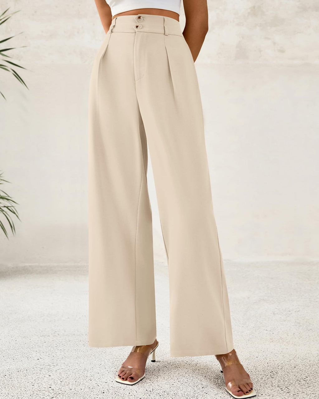 BTFBM Women Wide Leg Dress Pants High Waisted Button Pleated Business Casual Trousers Office Work Palazzo Pants