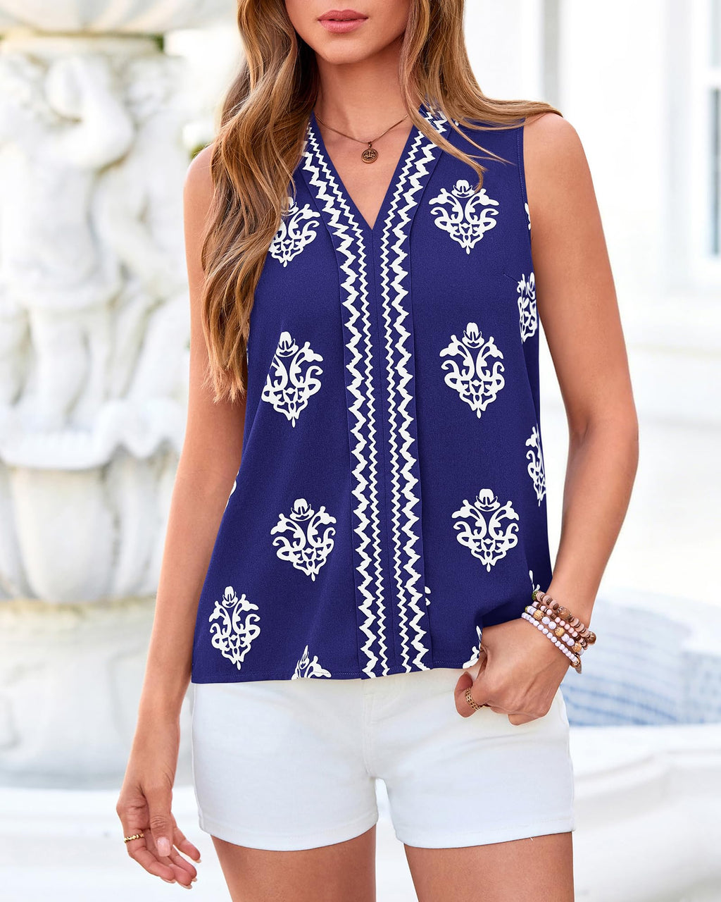 BTFBM Womens Tank Tops Floral Printed V Neck Sleeveless Spring Business Work Dressy Casual Shirts Chiffon Blouses