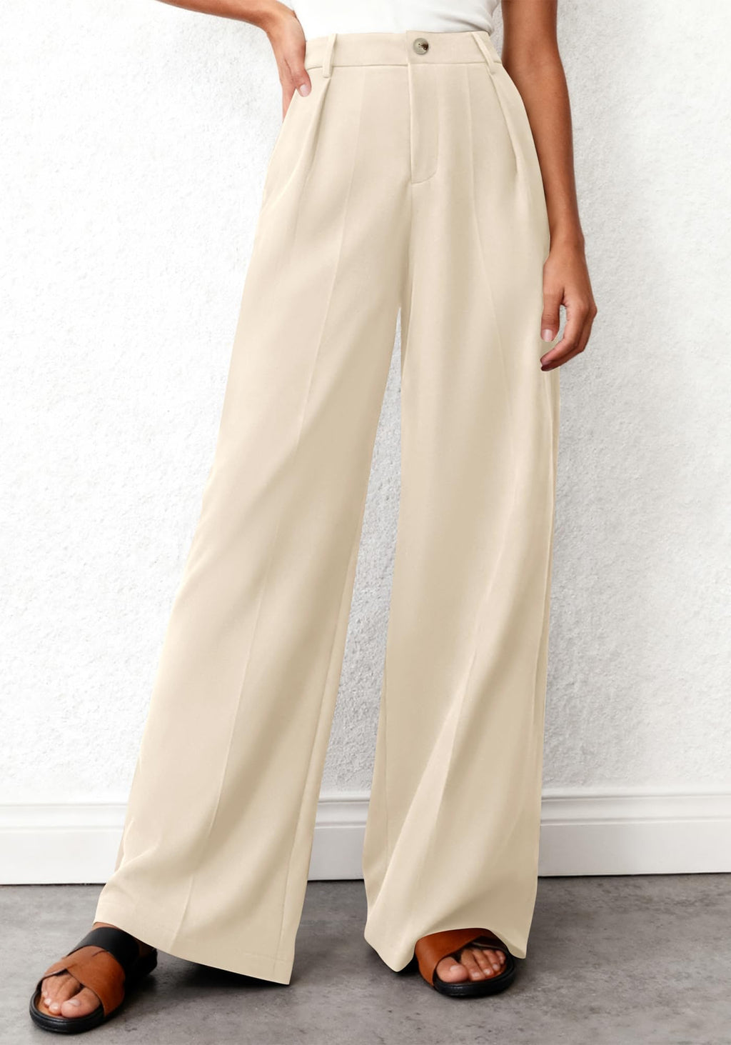 BTFBM Wide Leg Pants Woman High Waisted Button Business Casual Dressy Trousers Office Work Palazzo Pants Pockets