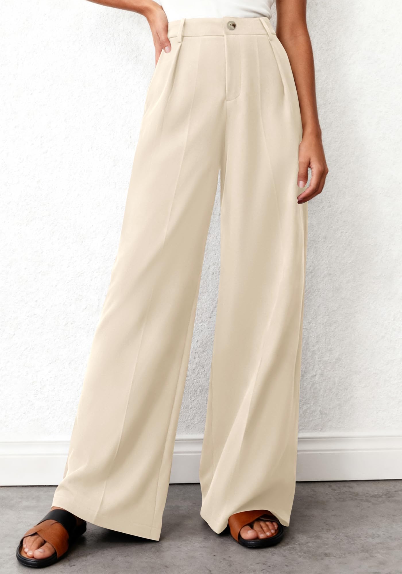 BTFBM Wide Leg Pants Woman High Waisted Button Business Casual Dressy Trousers Office Work Palazzo Pants Pockets