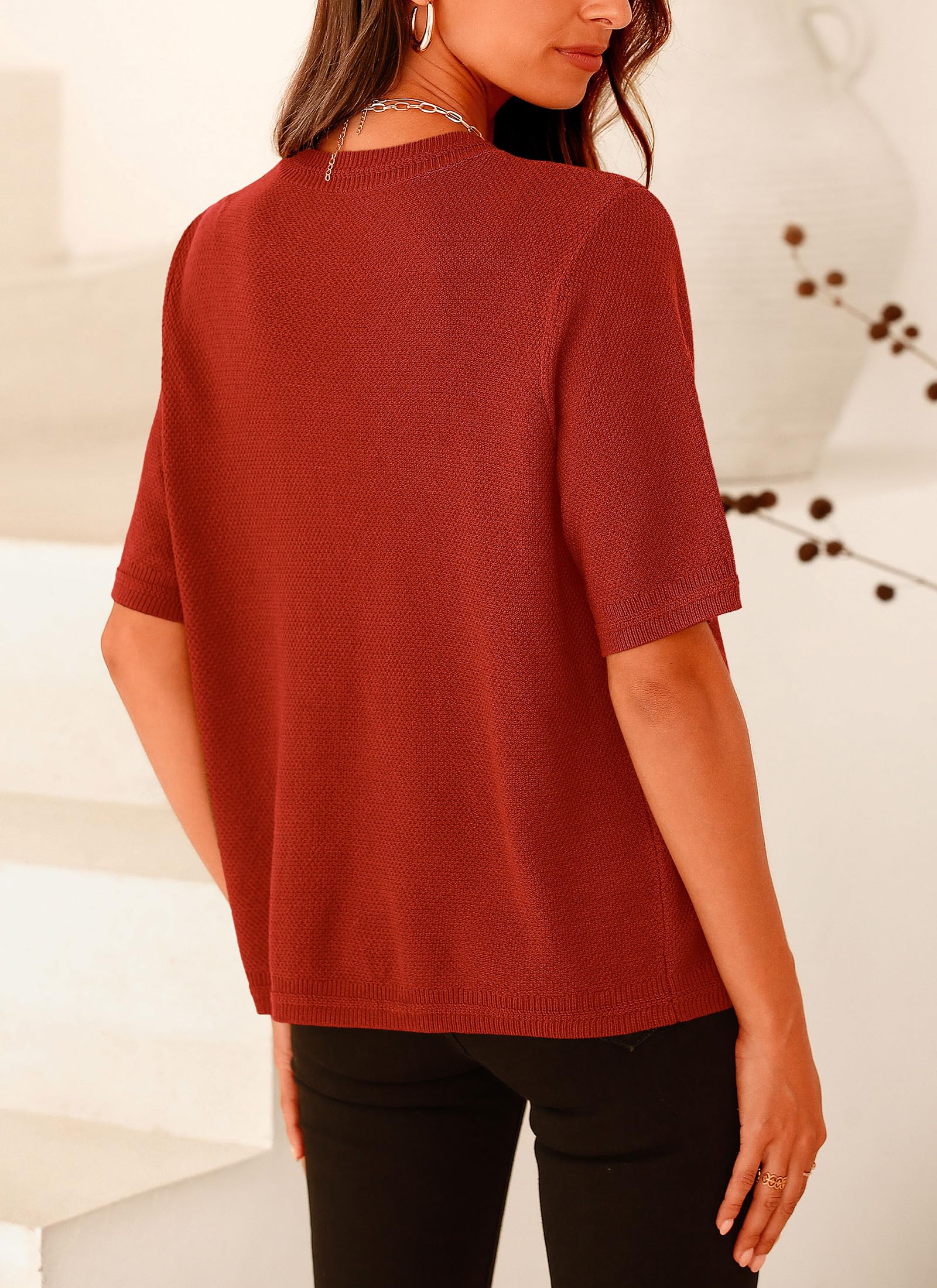 PRETTYGARDEN Women's Summer Button Down Shirts Casual Short Sleeve Crew Neck Ribbed Knit Blouse Top Cardigans