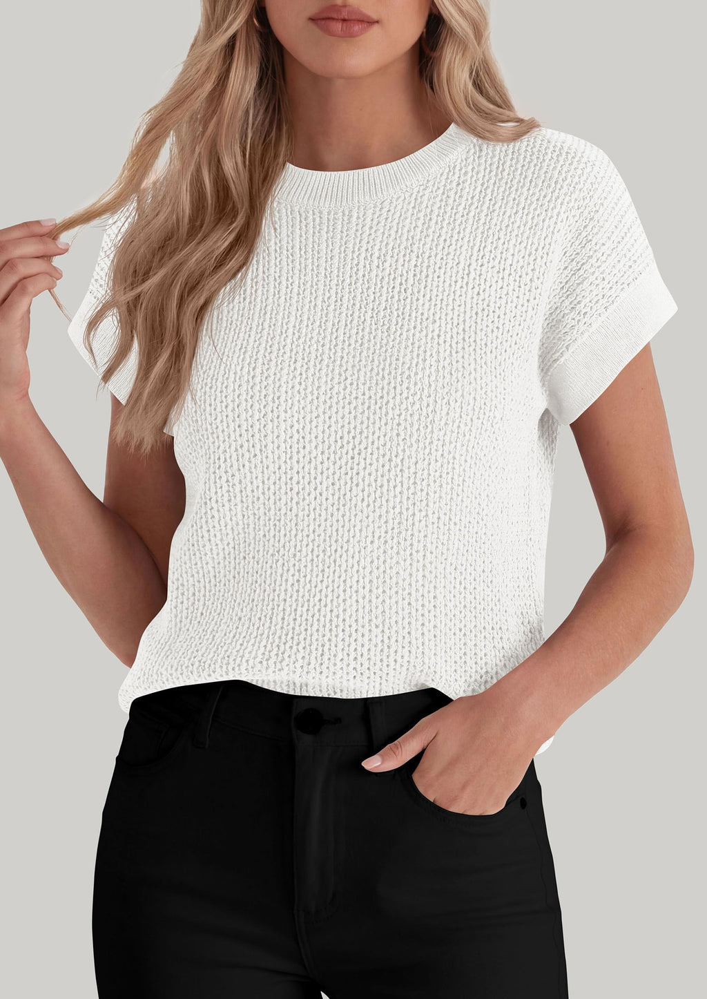 PRETTYGARDEN Women Spring Sweater Vest Business Casual Tank Top Lightweight Cap Sleeve Knit Shirts Trendy Summer Outfits