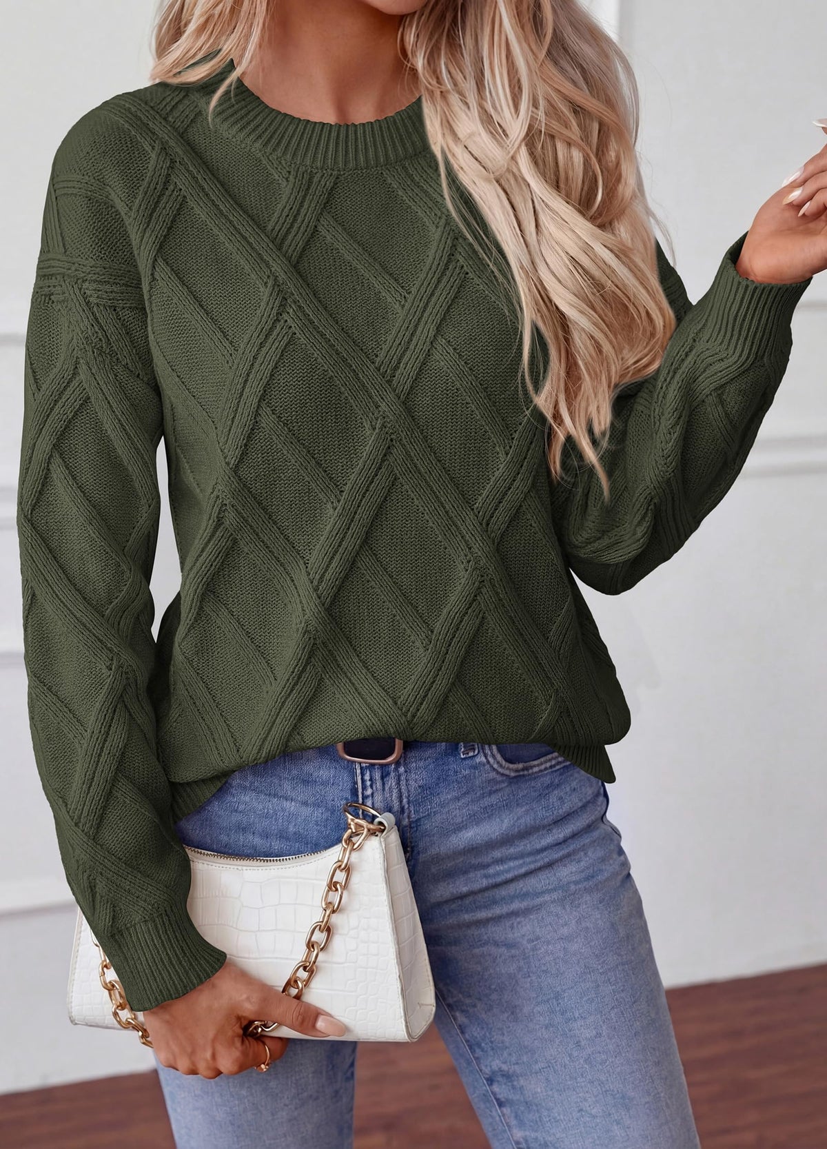 FreshPretty Women's Long Sleeve Sweaters Crewneck Cable Knit Pullover Cute Knitted,Loose Fit Daily Wear,Business Casual Work,Travel Vacation,Fall Fashion Must Have