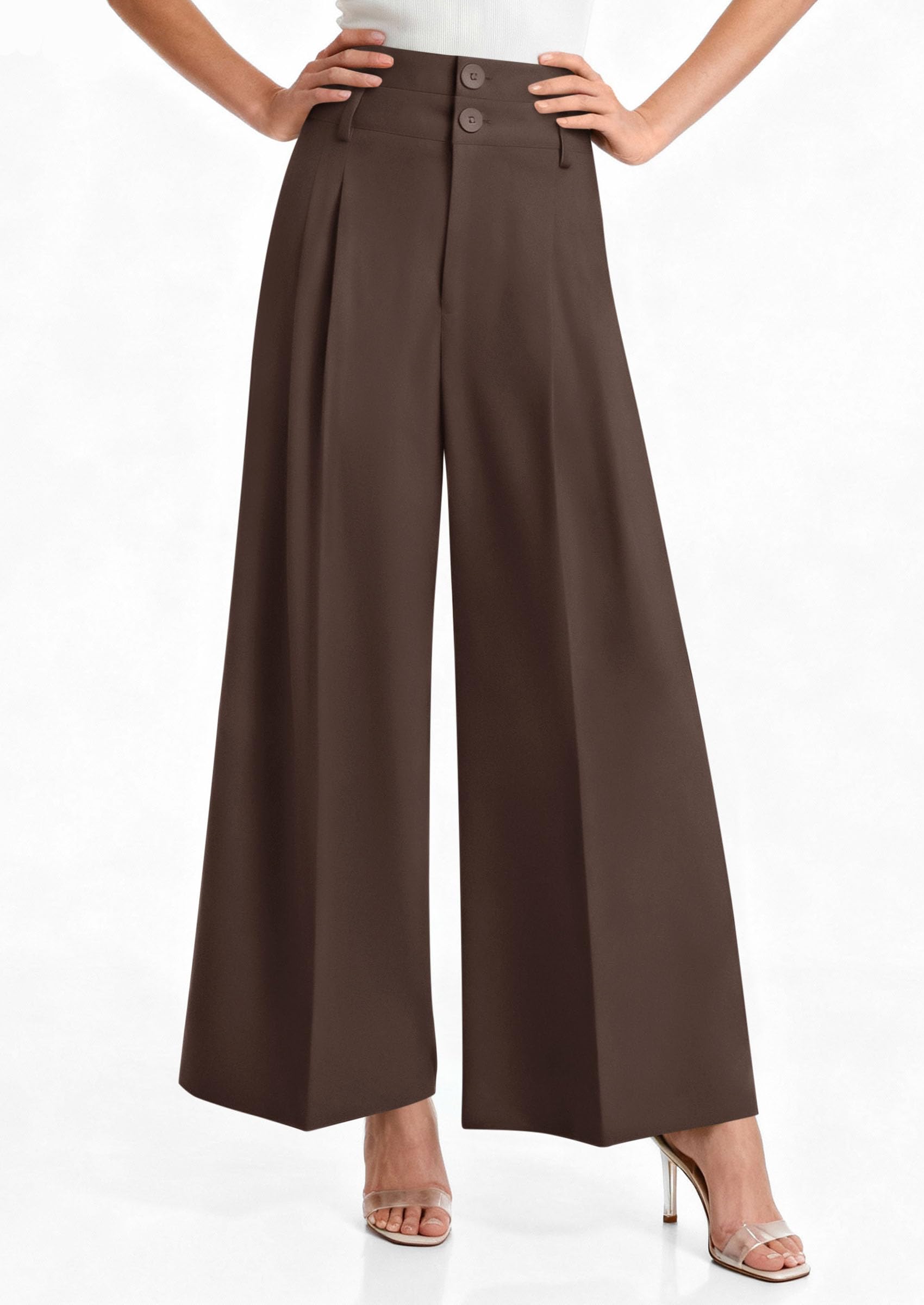 PRETTYGARDEN Womens Spring Wide Leg Palazzo Pants Trendy Loose Button High Waist Pleated Work Business Casual Trousers