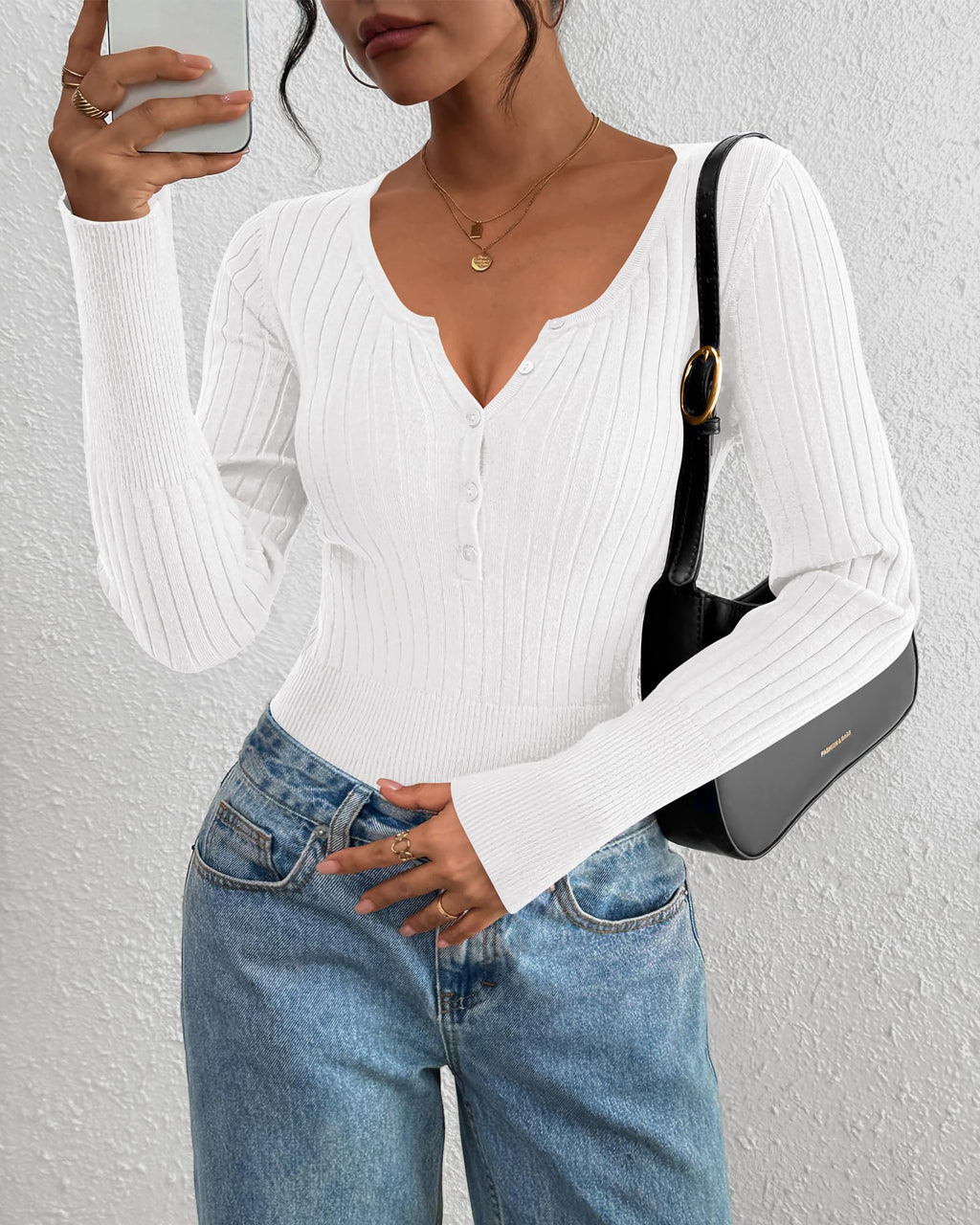 FreshPretty Fall Sweaters for Women Lightweight Long Sleeve Henley Shirts Button Up Knit Basic Slim Fit Going Out Tops