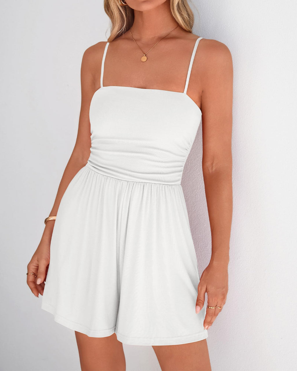 FreshPretty Summer Rompers For Women Casual One Piece Spaghetti Strap Sleeveless Shorts Jumpsuit Beach Vacation Outfits