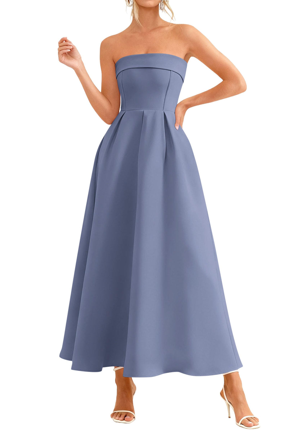 PRETTYGARDEN Cocktail Dresses for Women Summer Formal Elegant Tube Top Strapless Spring Wedding Guest Party Midi Dress