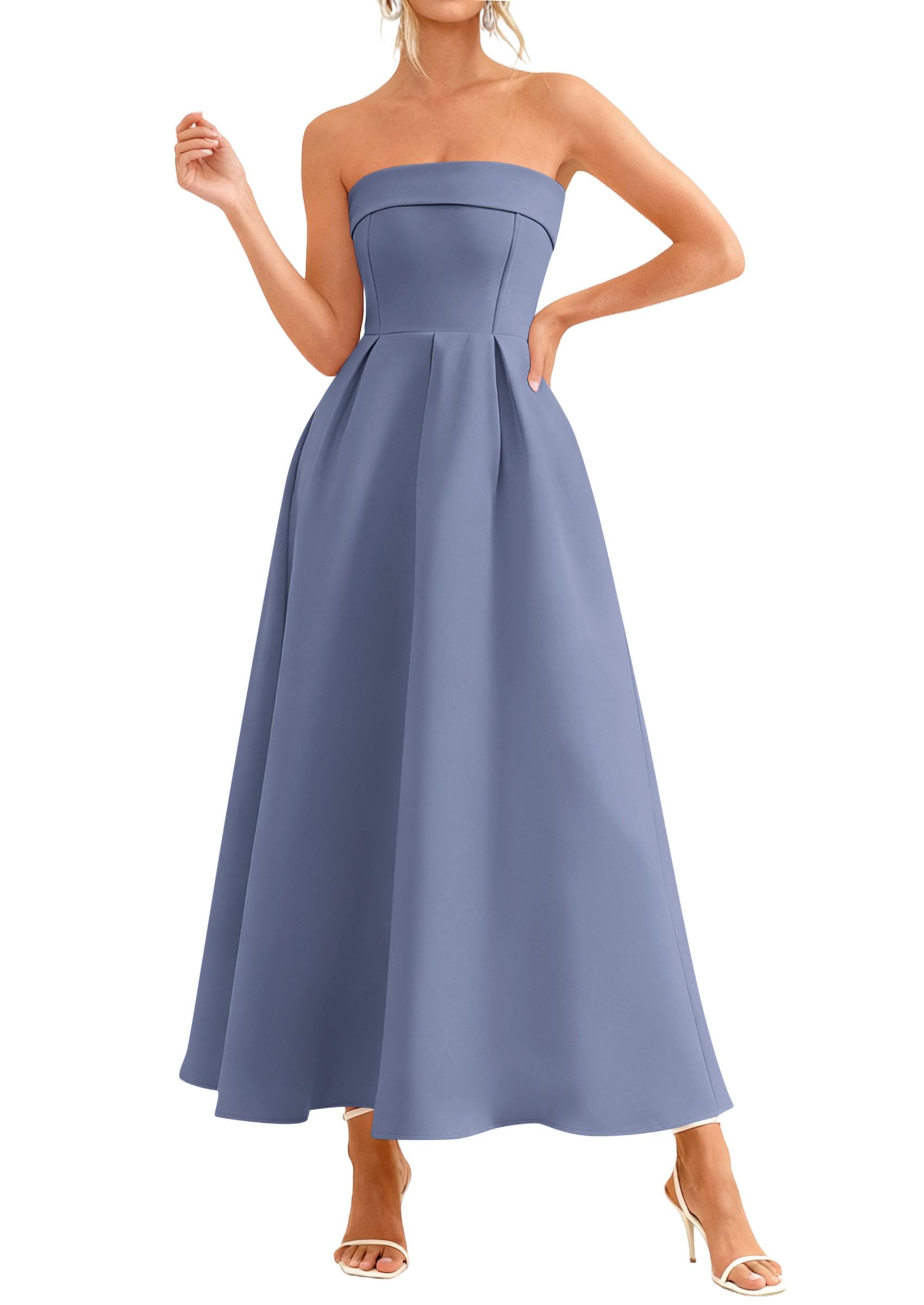 PRETTYGARDEN Cocktail Dresses for Women Summer Formal Elegant Tube Top Strapless Spring Wedding Guest Party Midi Dress