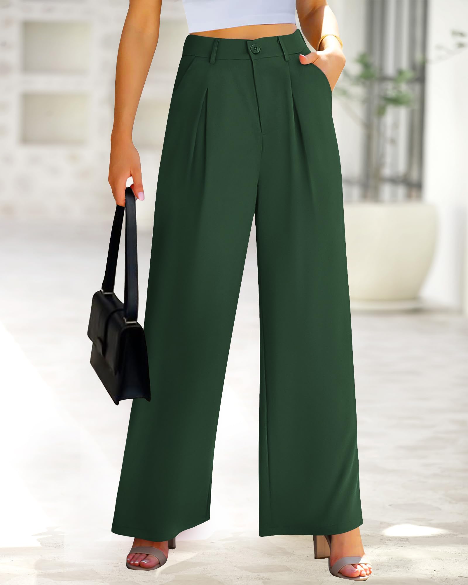 BTFBM Women High Waist Palazzo Pants Spring Casual Wide Leg Trousers Loose Work Office Business Suit Pant Pockets