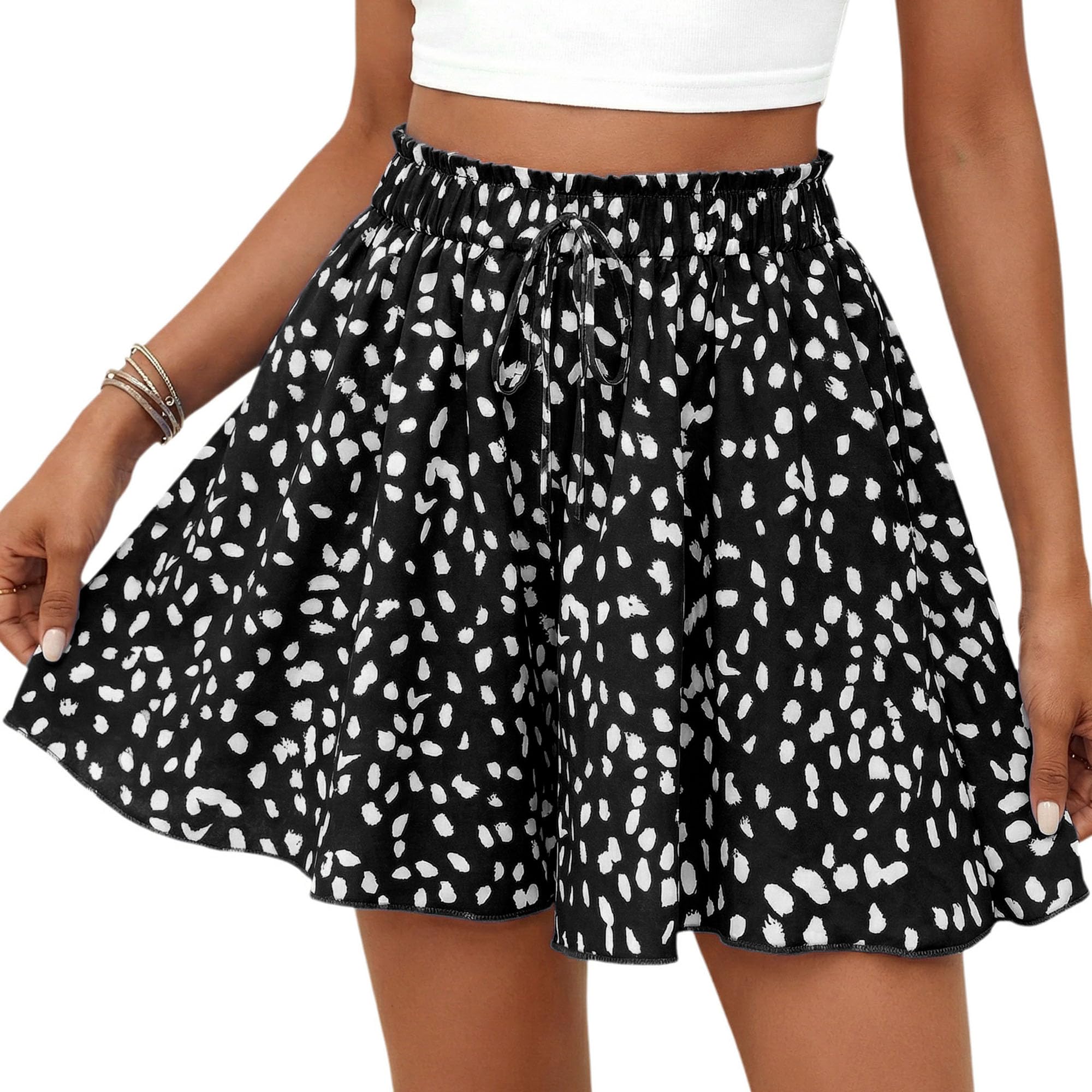 PRETTYGARDEN Women's Flowy Shorts Summer Fashion Beach Vacation Clothes Casual High Waist Wide Leg Ruffle Shorts