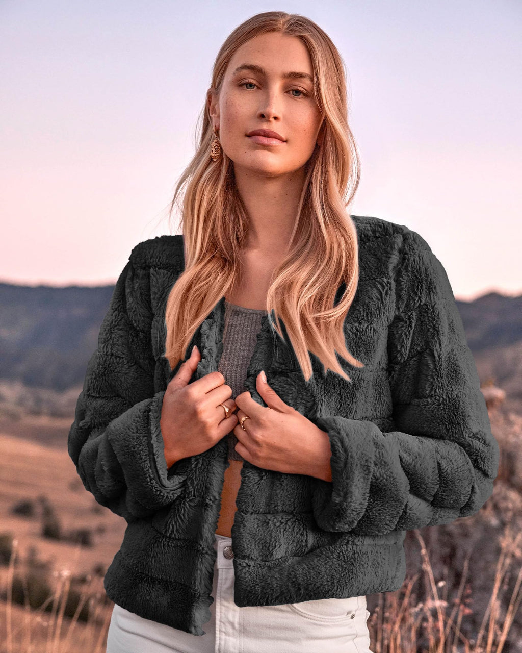 FreshPretty Winter Coats For Women Faux Fur Jacket Soft Long Sleeve Fluffy Open Front Outerwear Fall Outfits