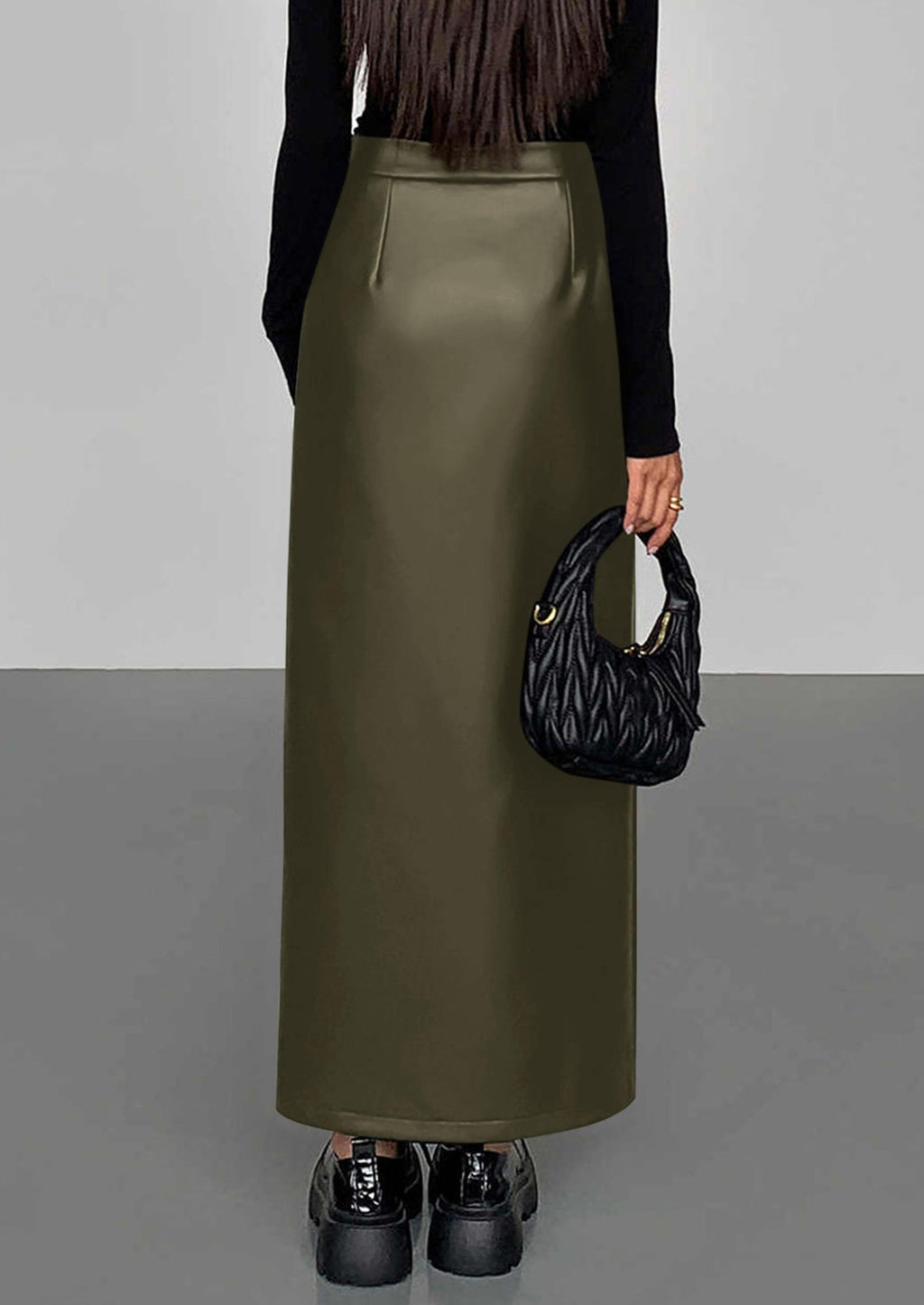 PRETTYGARDEN Womens Faux Leather Skirts Fall Fashion Bodycon High Waisted Slit Work Office Winter Maxi Long Pencil Skirt