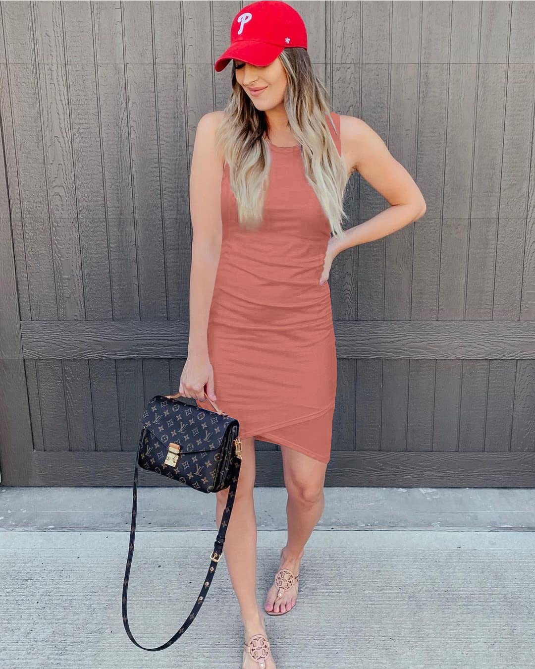 FreshPretty Women Summer Dresses Sleeveless Tank Ruched Bodycon Sundresses for Women Party Beach Mini Casual Spring Dress