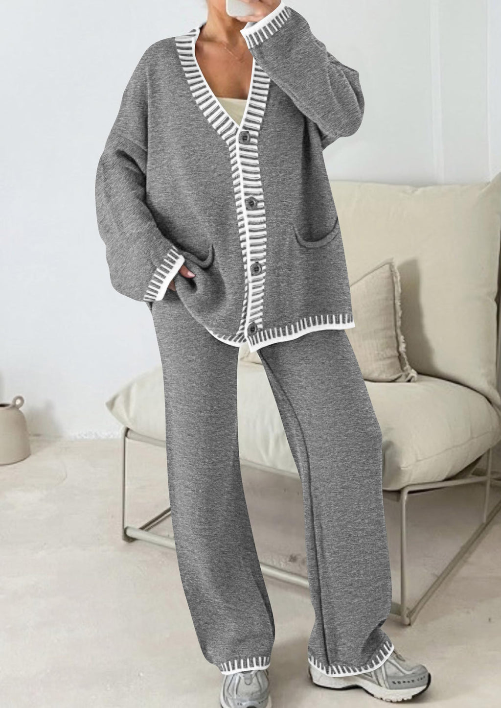 PRETTYGARDEN Lounge Sets for Women Fall Loungewear 2 Piece Outfits Cardigan Sweaters Track Suit Matching Winter Clothing