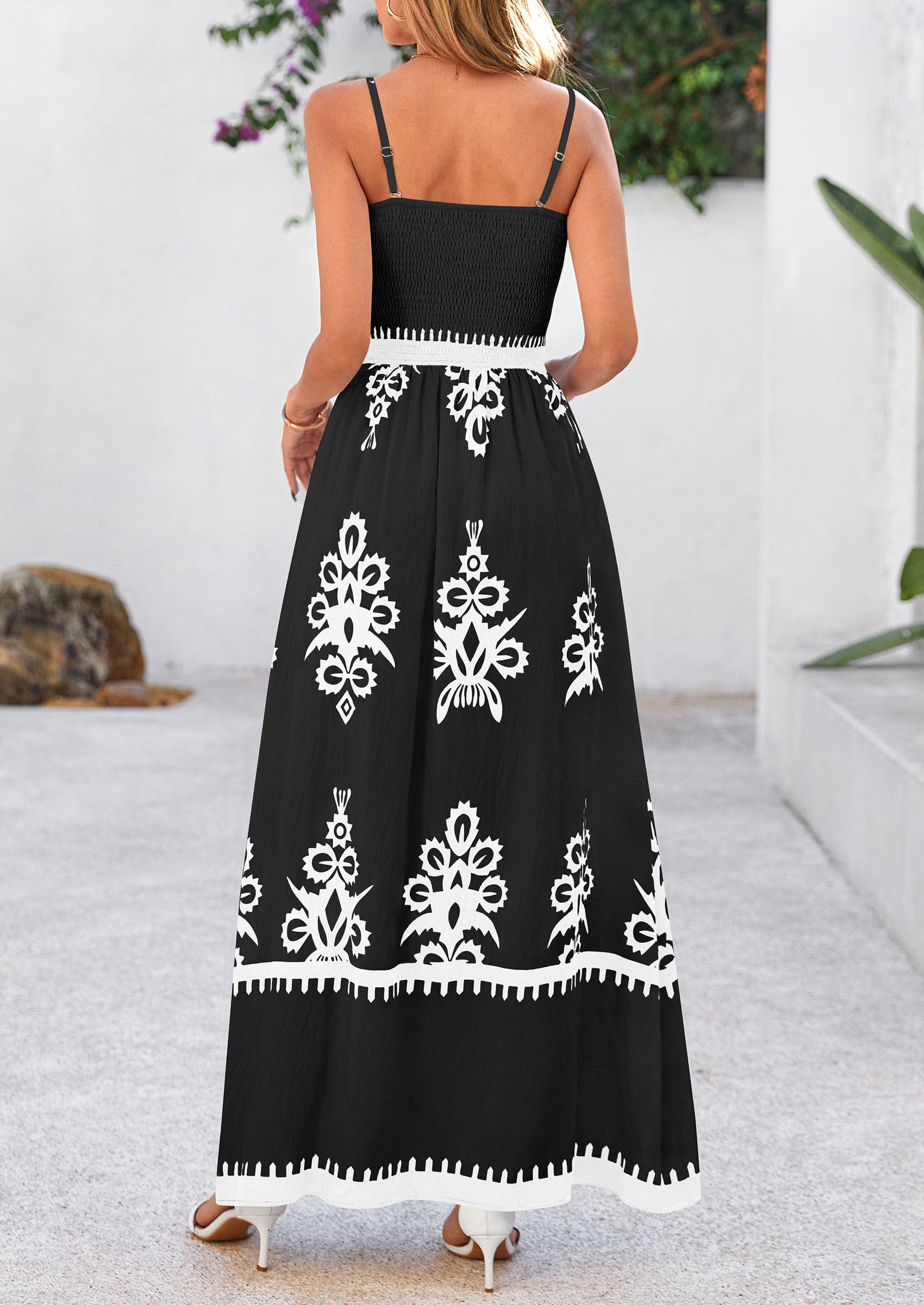 PRETTYGARDEN Summer Dress for Women Floral Sundress Spaghetti Strap Flowy Beach Vacation Boho Maxi Dresses