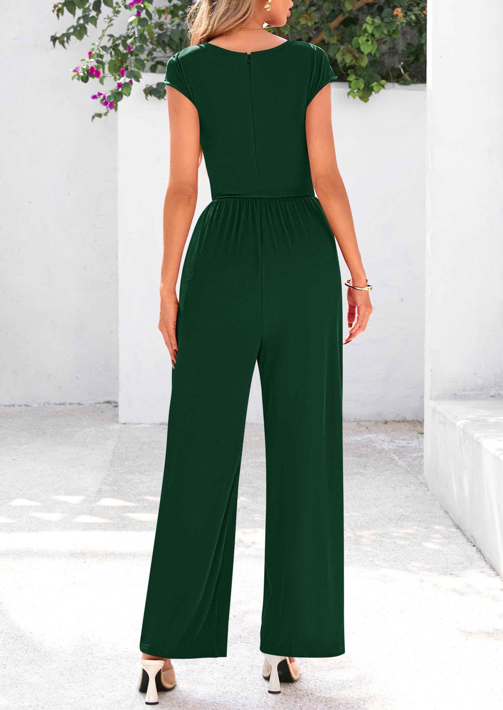 PRETTYGARDEN Summer Jumpsuits for Women Dressy Ribbed Cap Sleeve Wide Leg Pants Rompers Elegant Casual One Piece Outfits
