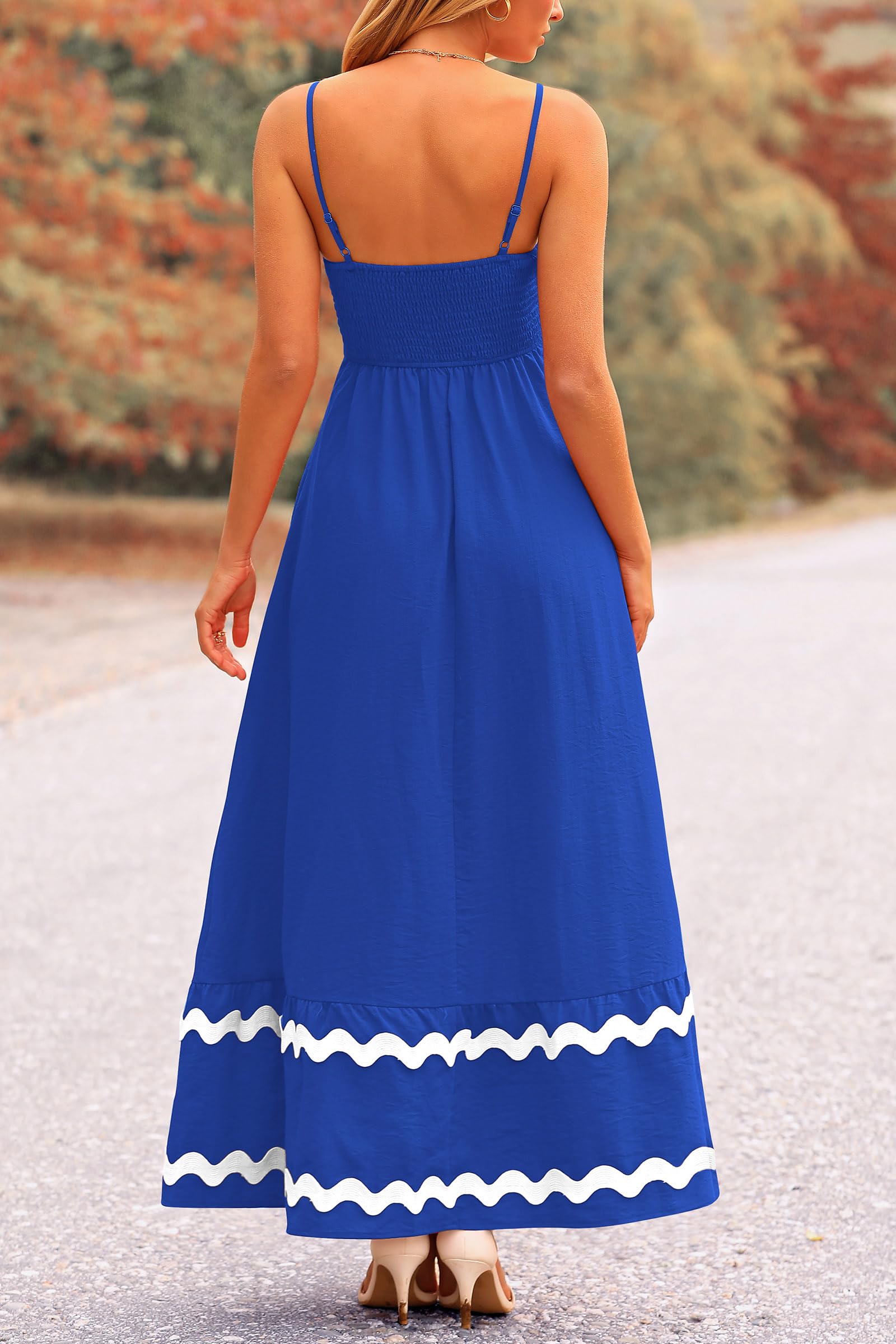 PRETTYGARDEN Women's Summer Flowy Maxi Dress Casual Sleeveless Spaghetti Strap Ruffle Beach Long Dresses