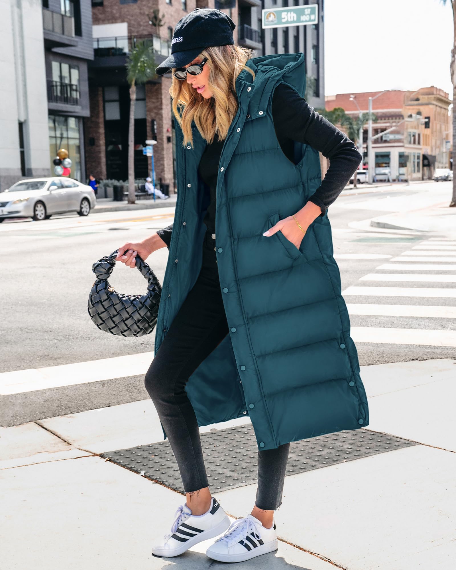 FreshPretty Long Puffer Vest Women Quilted Hooded Button Down Zip Up Sleeveless Vests Outerwear Padded Jacket Fall Winter Coat