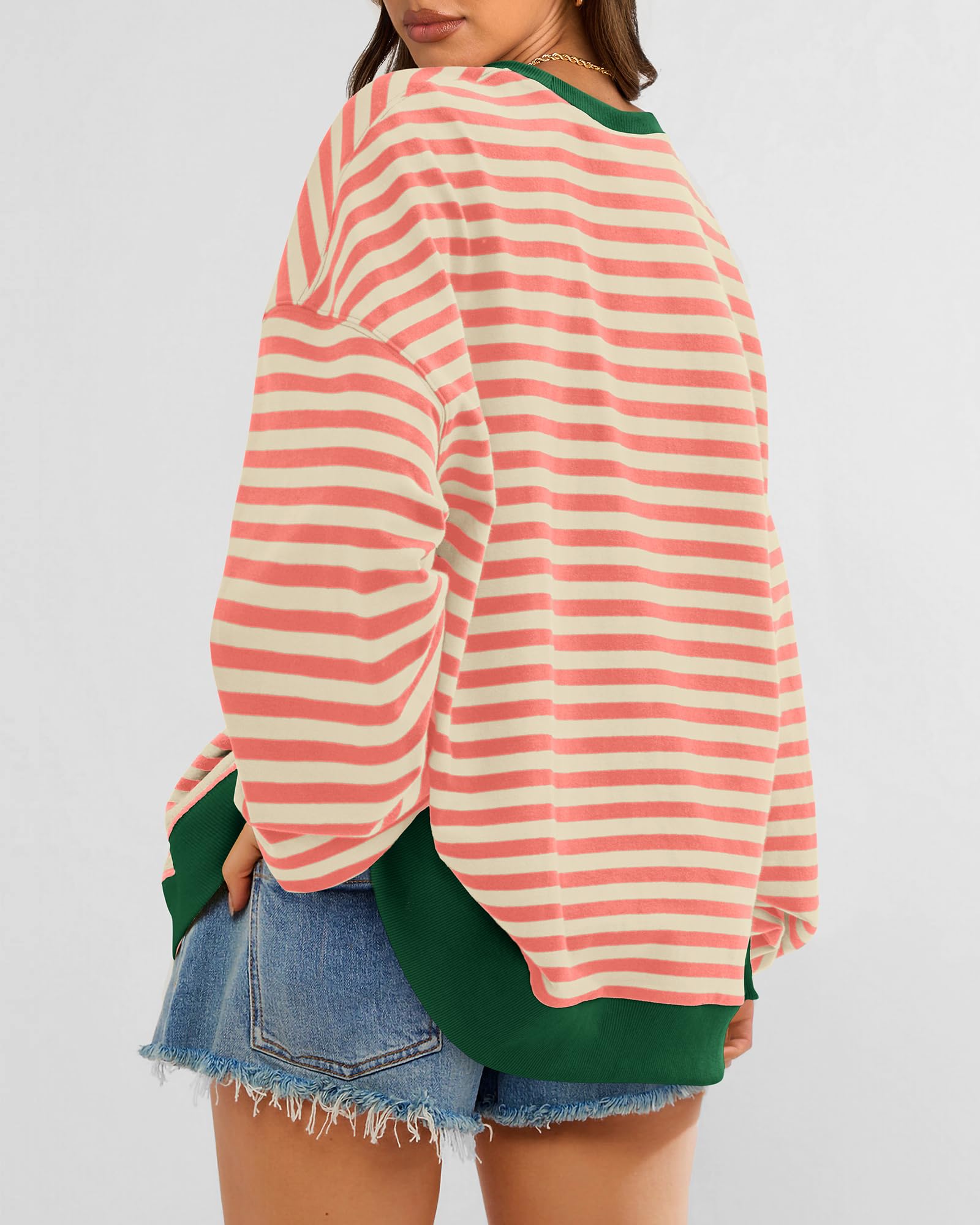 BTFBM Sweatshirt For Women Summer Crewneck Long Sleeve Oversized Striped Pullover Tops Y2K Clothes Workout Shirt