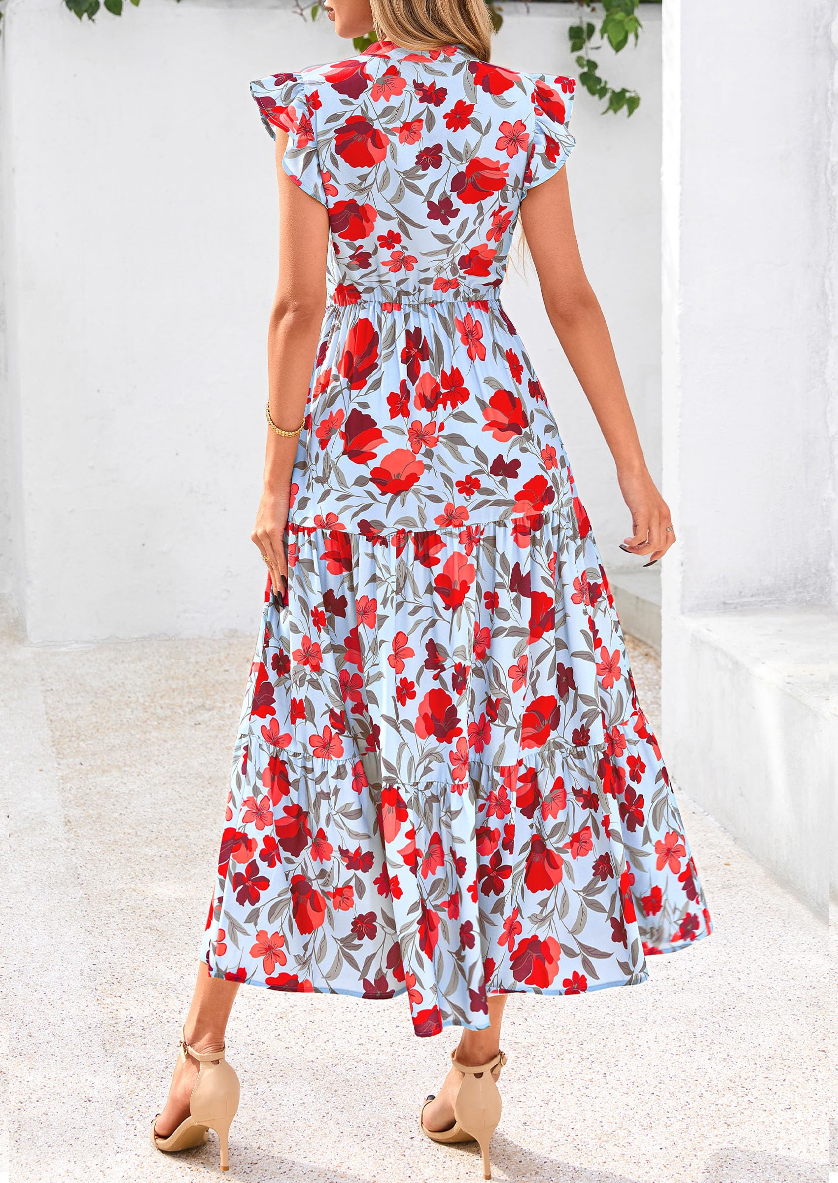 Visit the PRETTYGARDEN Store PRETTYGARDEN Women's Summer Floral Midi Dress Cap Sleeve V Neck Ruffle Long Flowy Boho Casual Beach Vacation Dresses