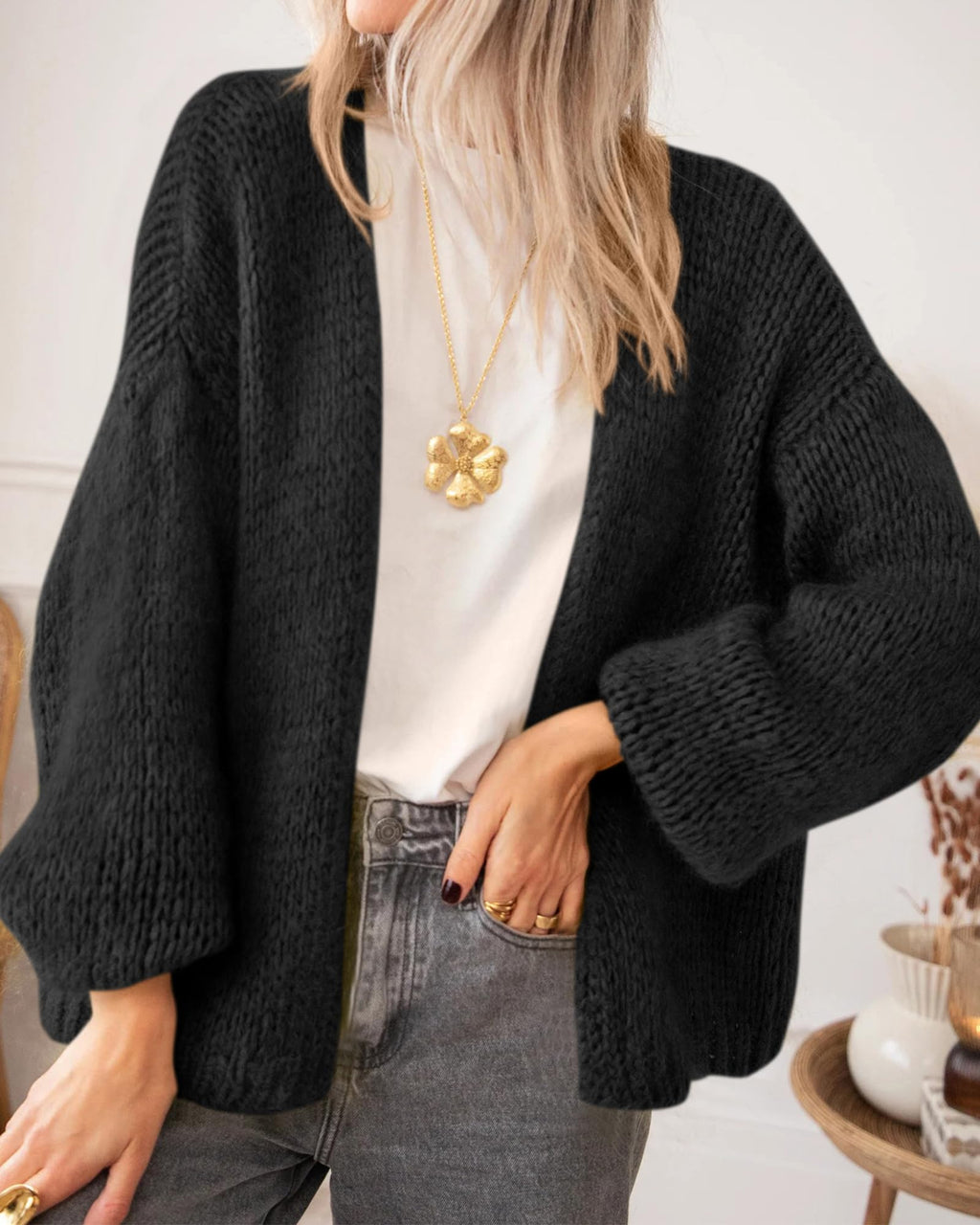 BTFBM Cardigan Sweaters for Women Fall Fashion Clothes | No Button No Pocket Design, Chunky Knit Open Front Cardigans, Ribbed Cuff Long Sleeve Sweater, Loose Winter Coat Clothing