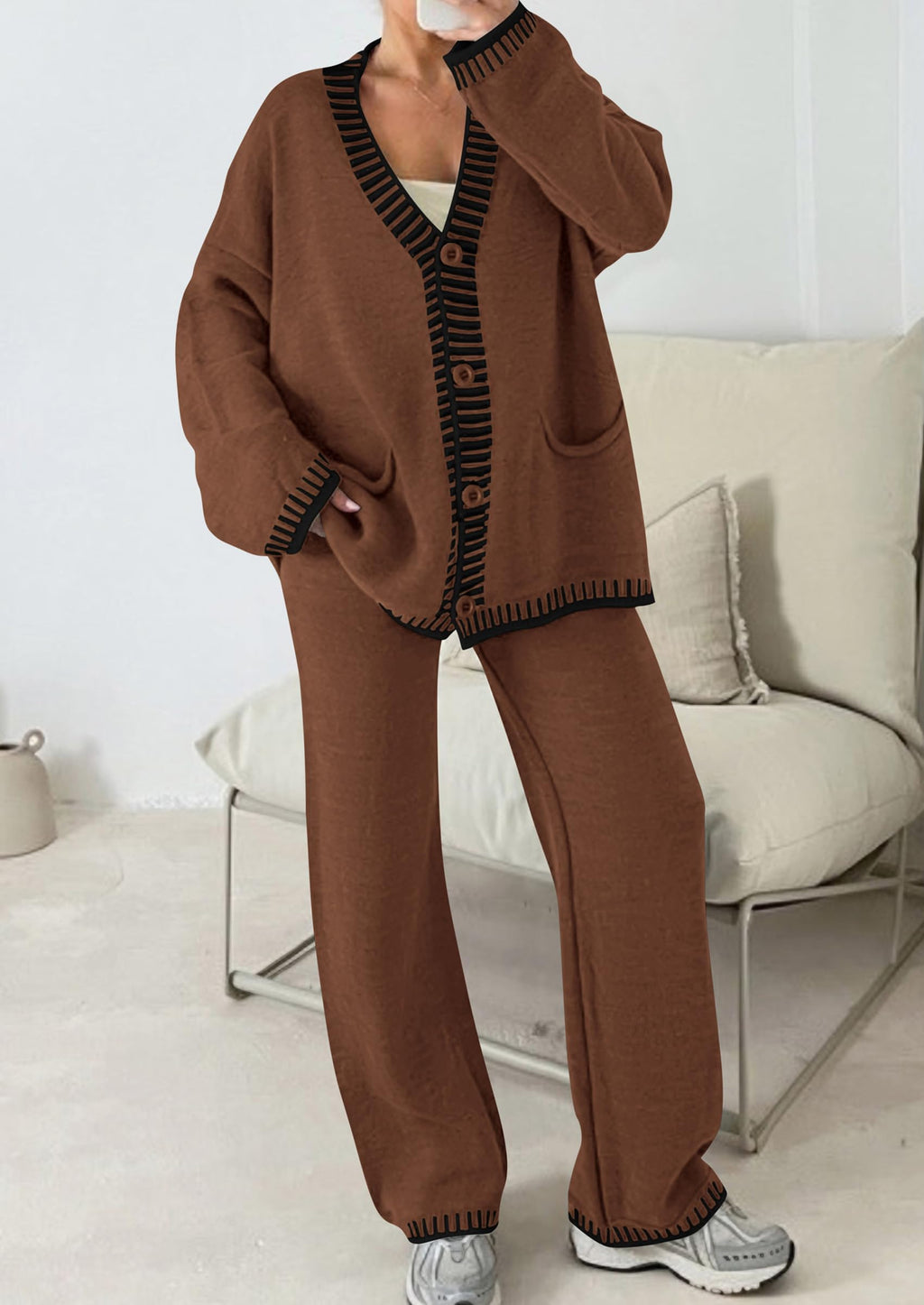 PRETTYGARDEN Lounge Sets for Women Fall Loungewear 2 Piece Outfits Cardigan Sweaters Track Suit Matching Winter Clothing