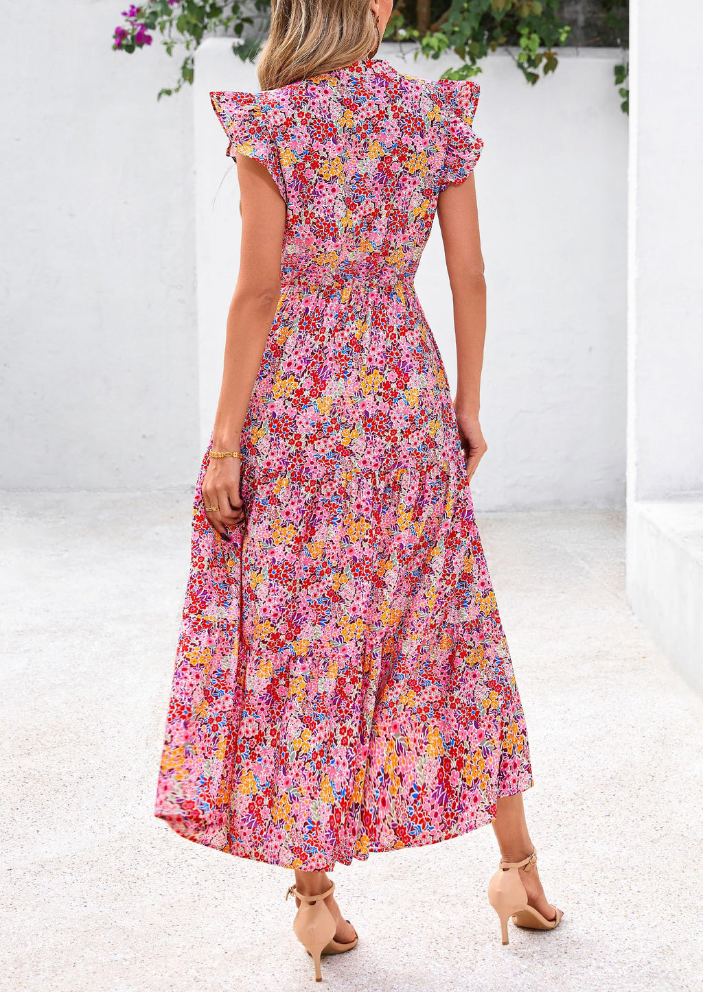 Visit the PRETTYGARDEN Store PRETTYGARDEN Women's Summer Floral Midi Dress Cap Sleeve V Neck Ruffle Long Flowy Boho Casual Beach Vacation Dresses